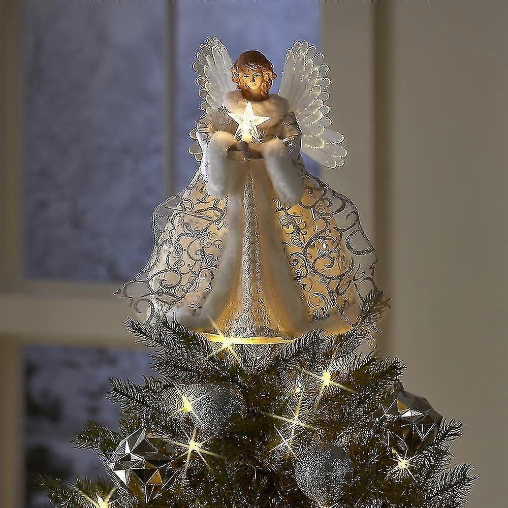 White Christmas Tree Topper with LED Lights (White)