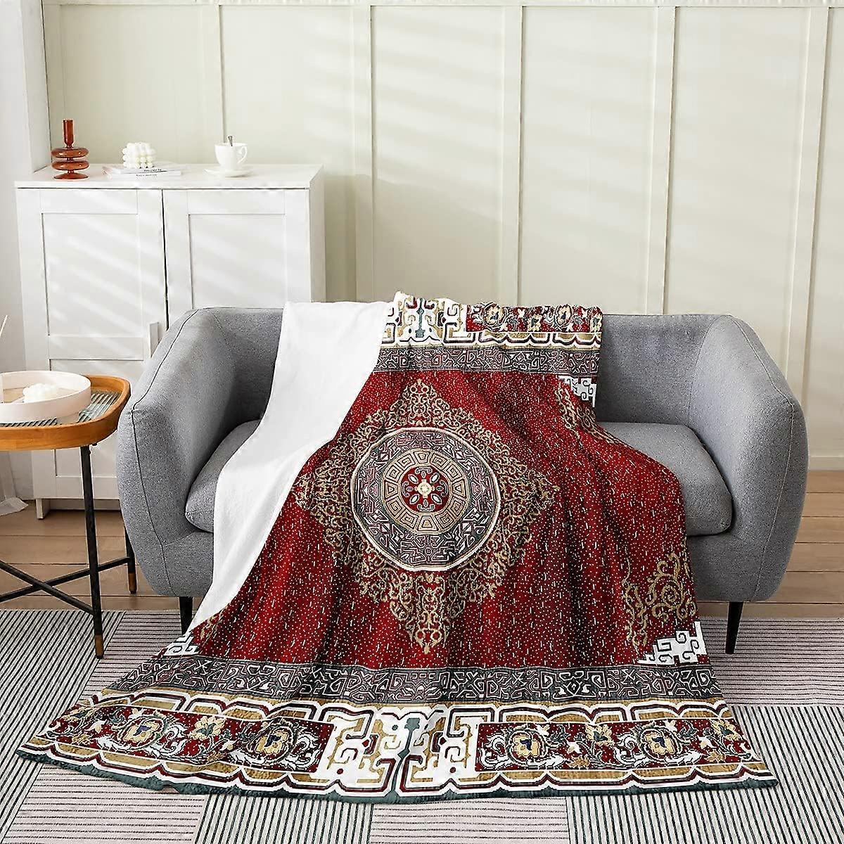 Tribal Pattern Blanket Baby 30x40 Inch Exotic Geometric Lattice Throw Blanket Boho Red Yellow Square Grid Fleece Blanket Retro Bohemian Room Decor Nat