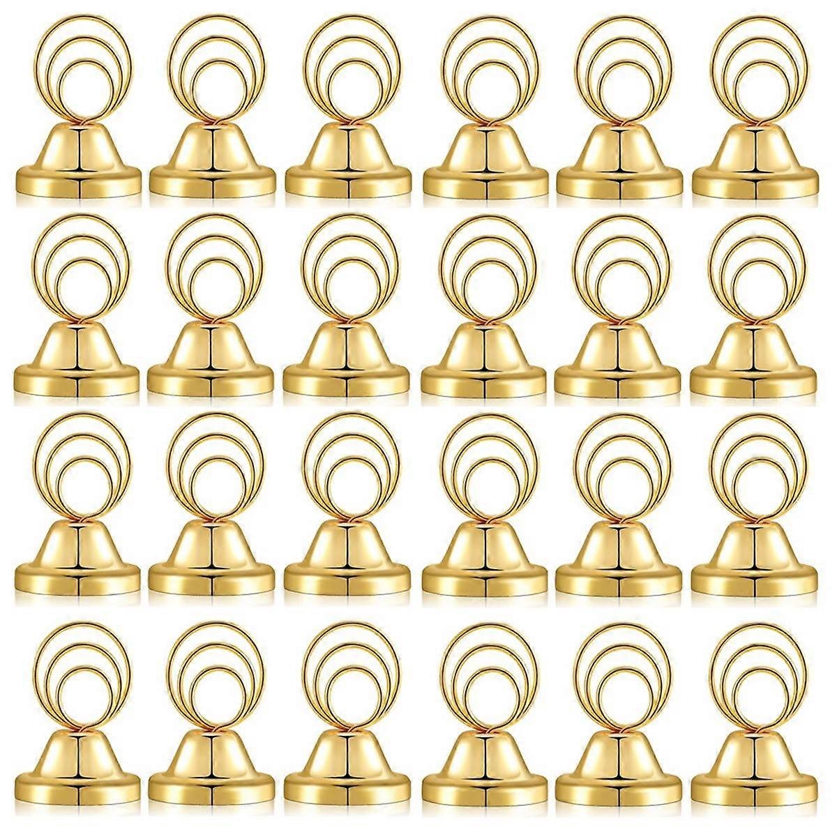 Lot de 24 porte-numéros de table dorés, porte-photos en fil métallique, porte-cartes de table de petite taille, porte-cartes de table en métal