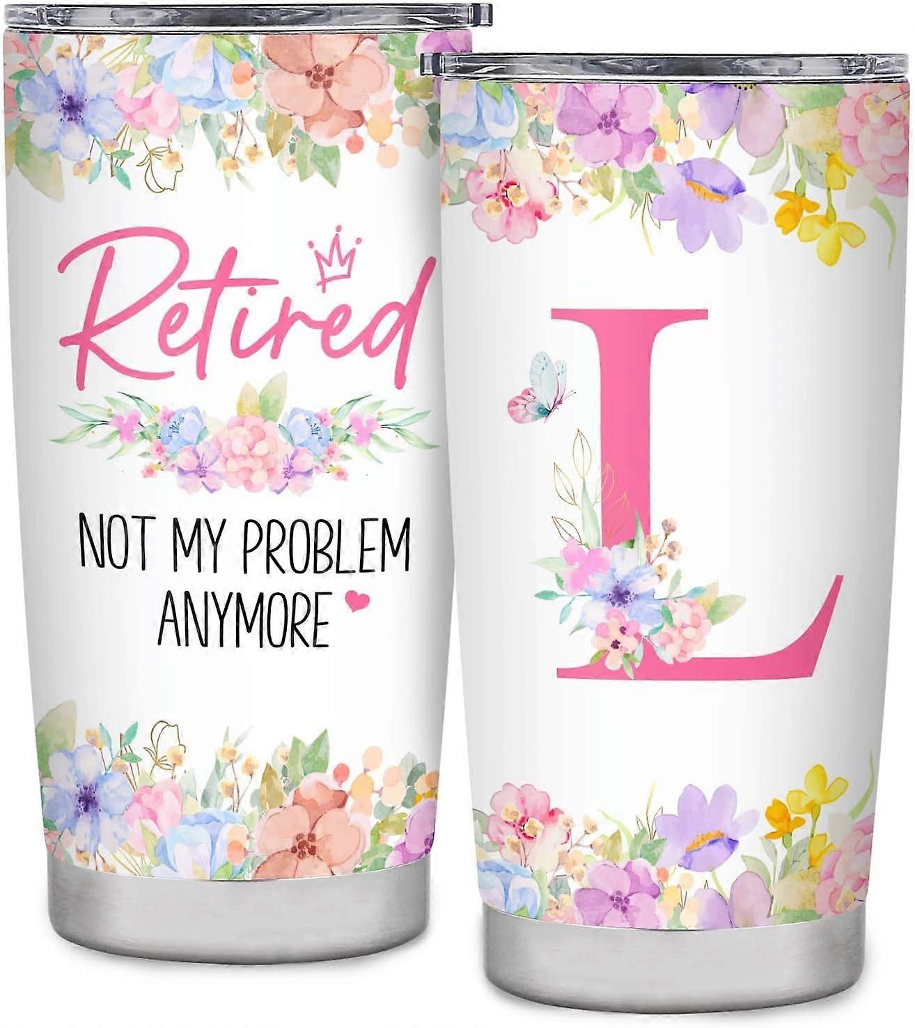 女性のための退職ギフト2024タンブラー、パーソナライズされたイニシャルLギフト、女性のための退職ギフト、退職パーティーの装飾、別れの行く同僚を去る