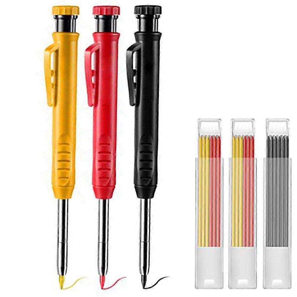 Solid Carpenter Pencil With Refill Leads And Built-in Sharpener For Deep Hole Mechanical Pencil Marker Marking Woodworking Tools
