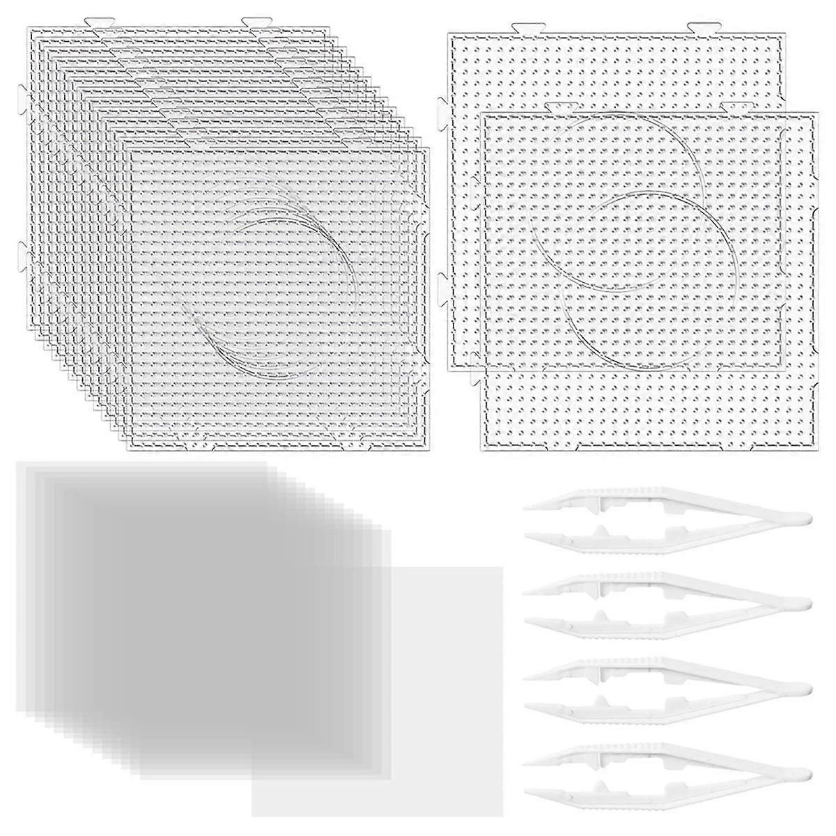 34-teiliges 5-mm-Set mit Bügelperlenplatten, transparente Bügelperlen-Steckplatten, Steckplatten-Perlenzubehör für Projekte mit Bügelperlen-Steckplatten