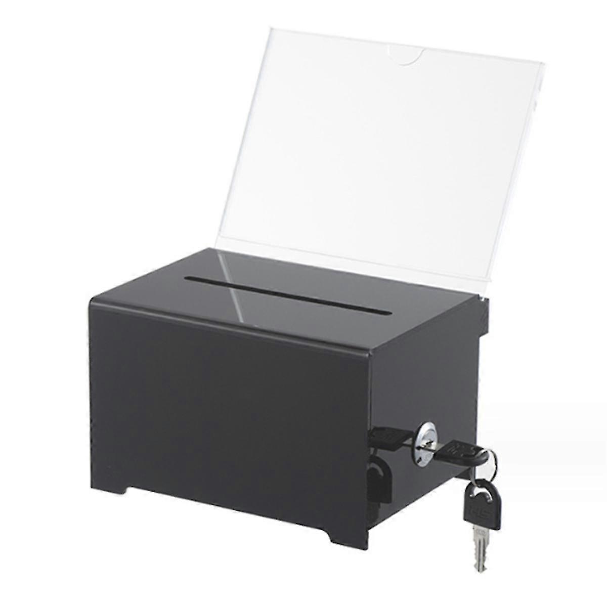 1 Pack Acrylic Donation Box with Lock, Black Ballot Box with Sign Holder, Suggestion Box for Fundrai