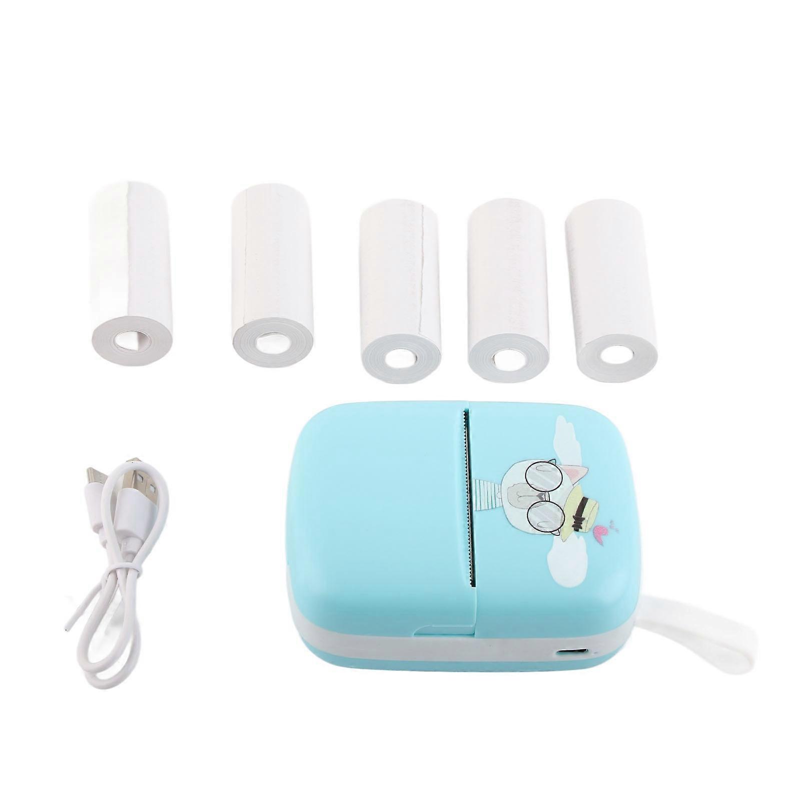 Portable Thermal Printer Bluetooth 200dpi Resolution Inkless Wireless Pocket Mini Printer Machine With 5 Roll Paper Blue