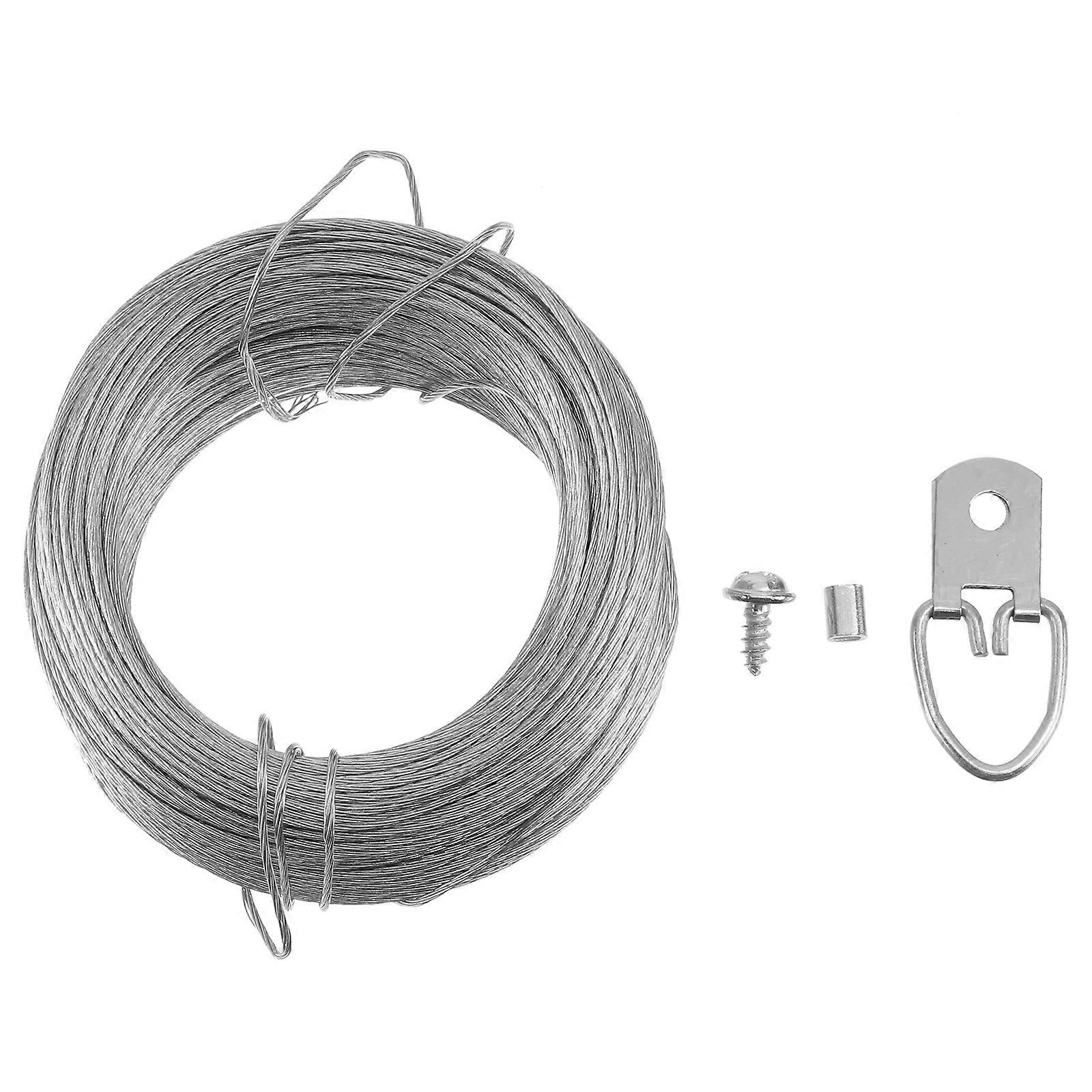 1Set Wire Rope and Photo Frame Hanging Hooks Kit Picture Hangers Picture Hanging Wire Set(20m Wire Rope +20 Sets of Rings)