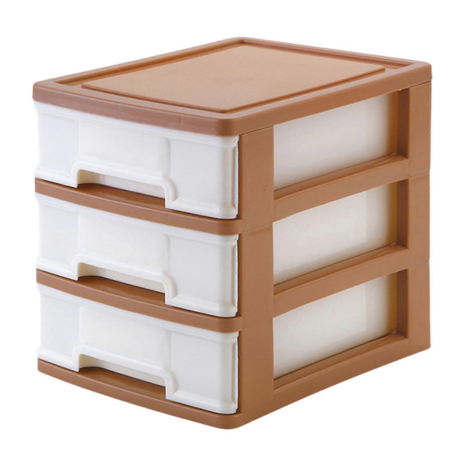 Tabletop Storage Drawer 3 Layers Multifunctional Storage Box for Desk Makeup Brown