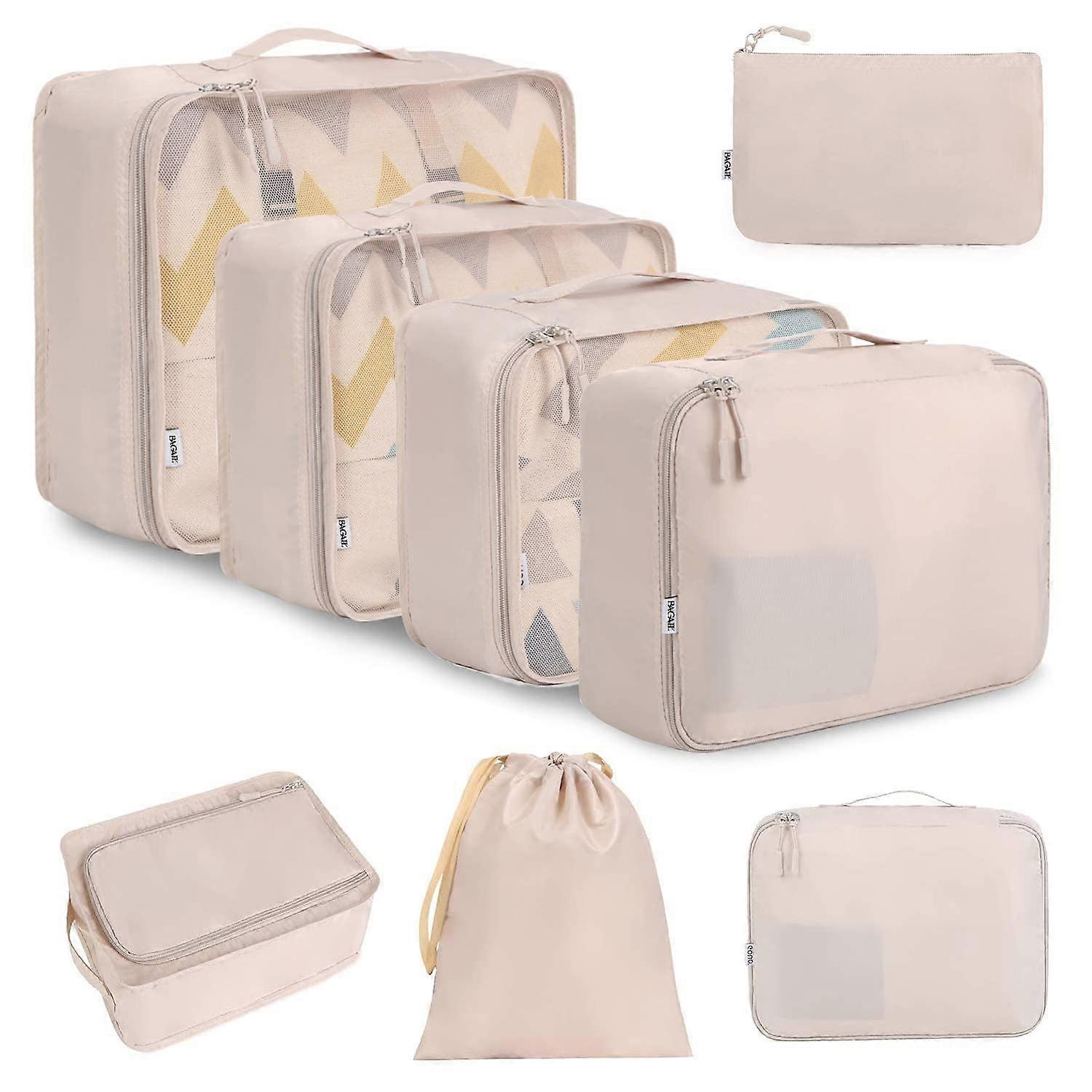 8 Set Packing Cubes, Lightweight Travel Luggage Organizers Clothes Storage Bag Toiletry Bag (Cream)