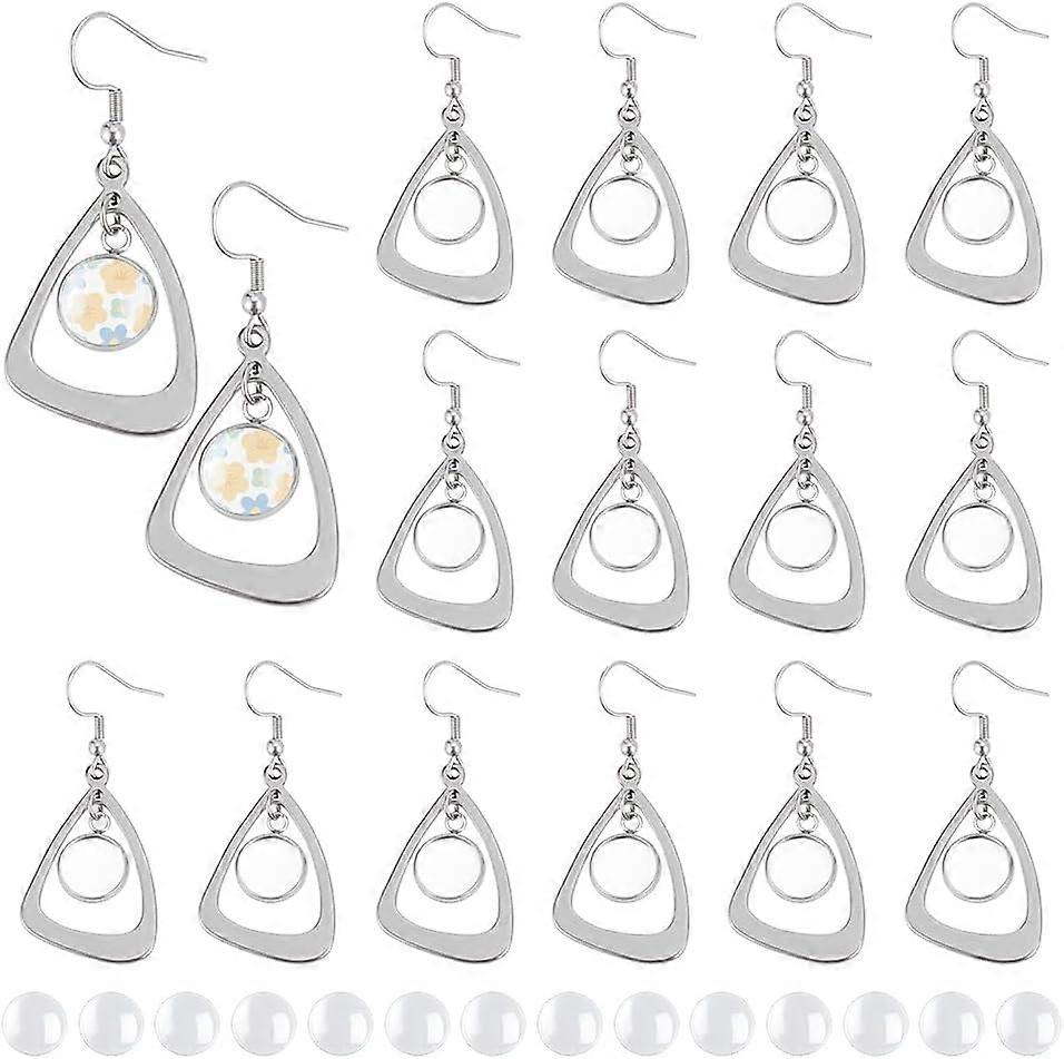 20 Sets 304 Stainless Steel Triangle Dangle Earring Making Kit Round Earring Bezel Trays Glass Blank Dome Dangle Earrings Cabochon Settings Ear Hooks