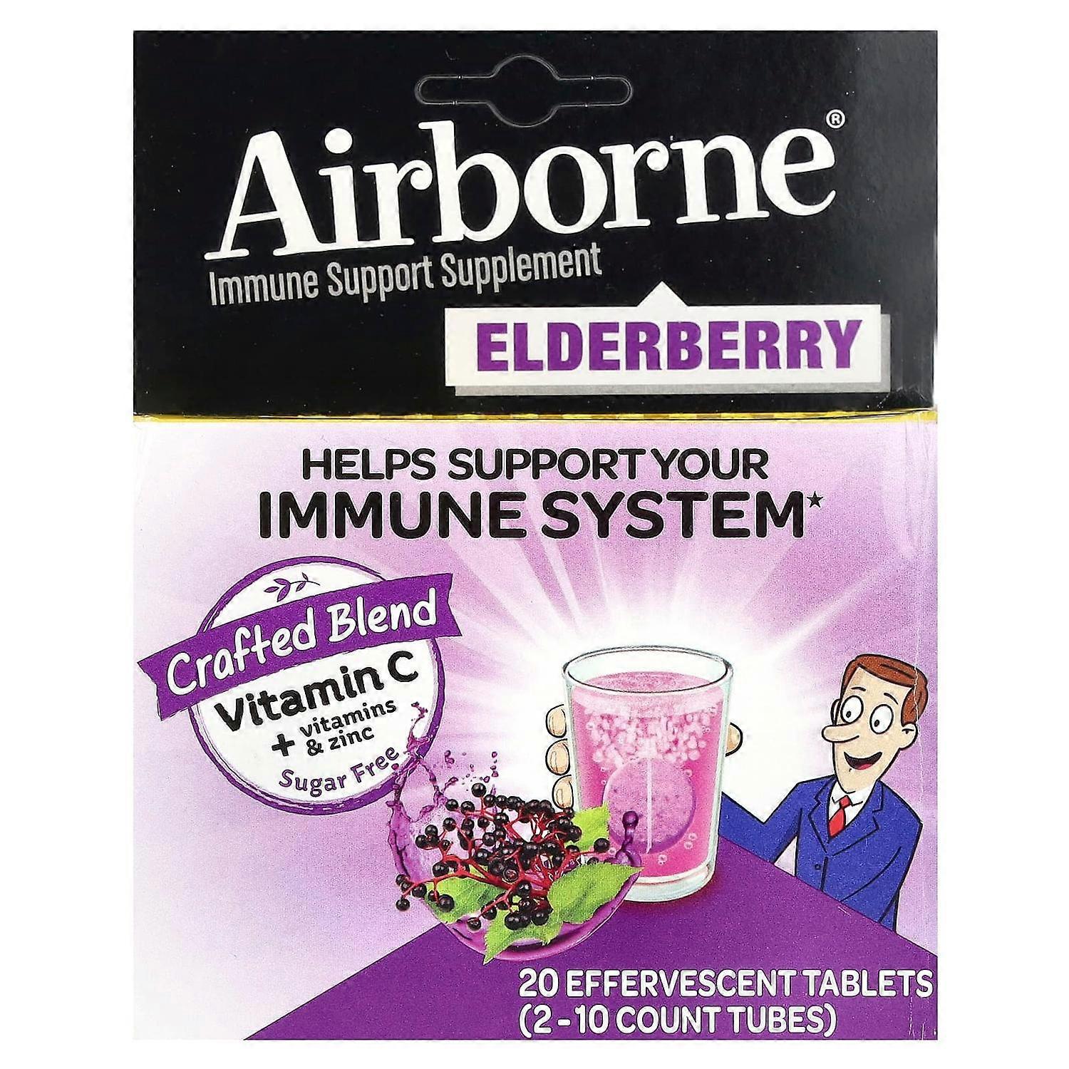 AirBorne, Immune Support Supplement, Elderberry, 2 Tubes, 10 Effervescent Tablets Each