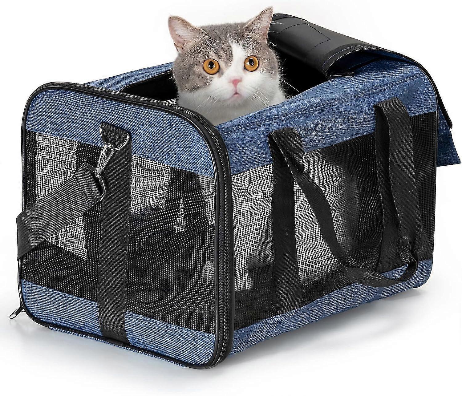 Sqclv Cat Carrier Airline Approved, Soft-sided Dog Carrier With Inner Safety Leash, Pet Transport Carrier For Small-medium Cats Puppies Up To 15 Lbs