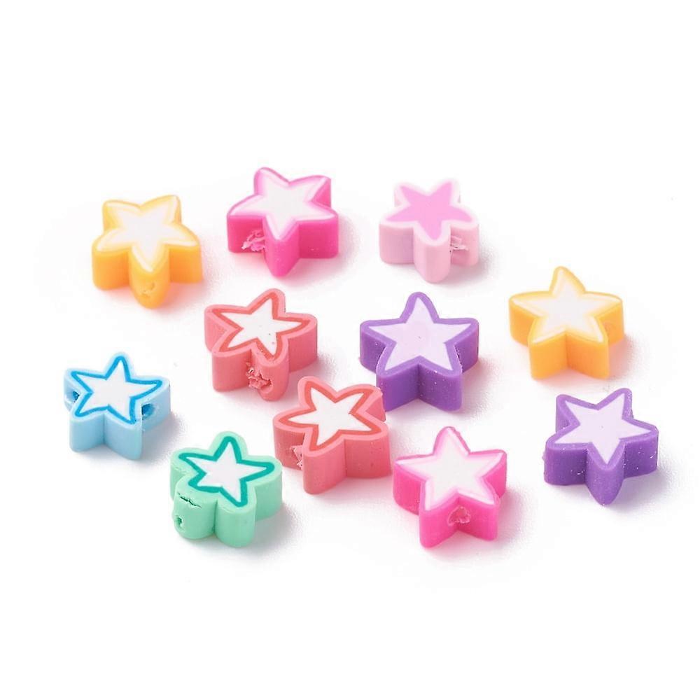 50pc Handmade Polymer Clay Beads Star Mixed Color 8.5~10.5x8.5~10.5x4.5mm Hole: 1.6mm