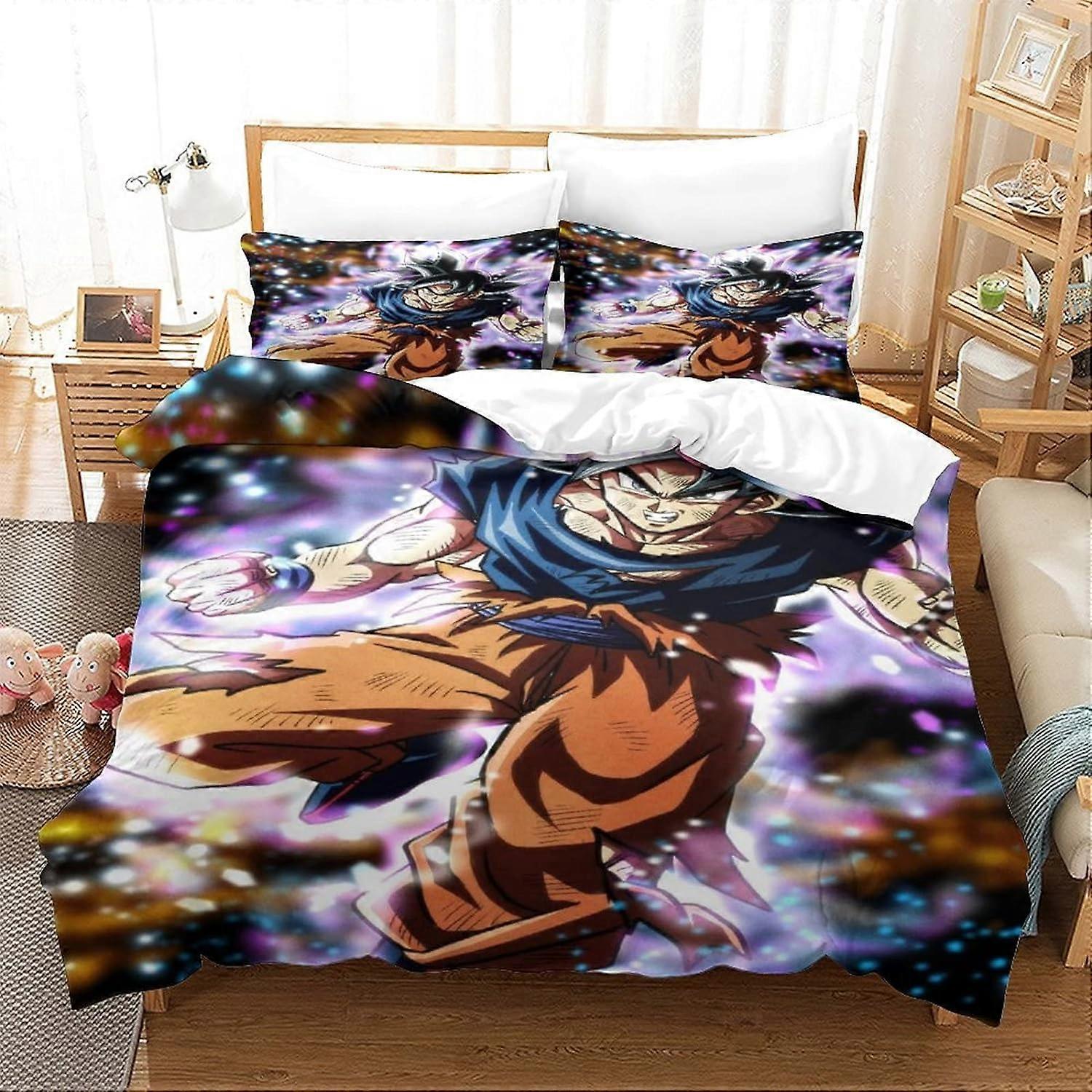 Goku D Print Sängkläder Uppsättningar Bitar Mjuk Anime Department Påslakan för barn Pojkar Tonåringar, Mikrofiber Påslakan Bitar med