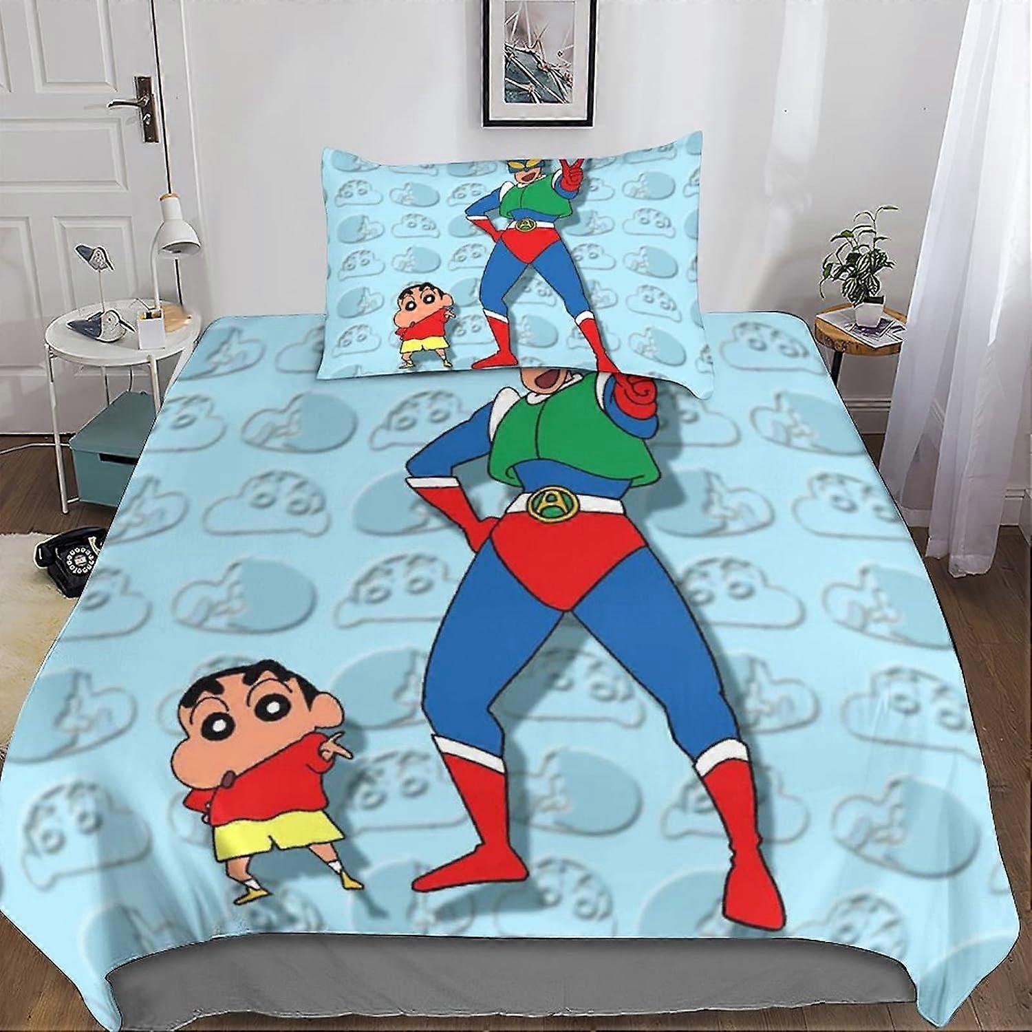 Shin-Chan 3D Duvets and Bedding Sets with Pillowcase, Bedding Duvet Cover, 2 Pieces Microfiber Bedding with Zipper Closure Pillowcases Single