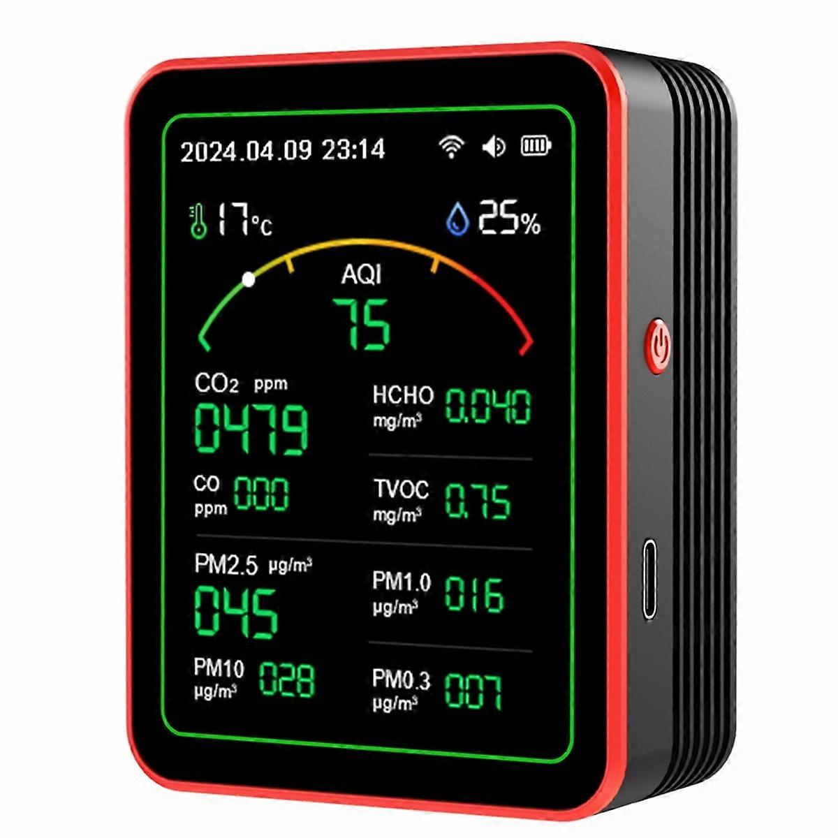 15 in 1 Air Quality Detector Portable TVOC HCHO,PM2.5 PM10 PM1.0 PM0.3 Temperature Humidity Tester Multi Clock