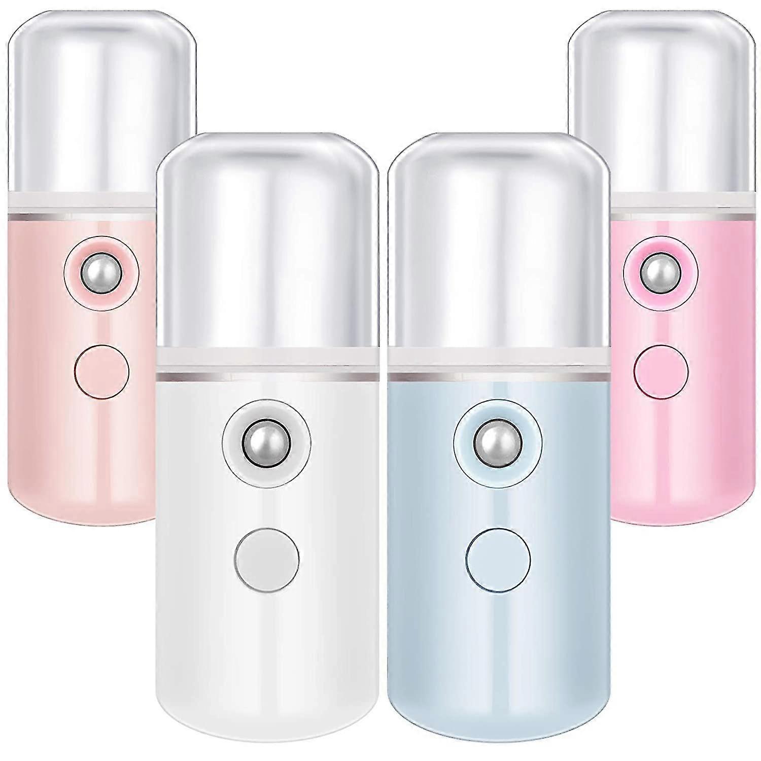 4 Pieces Nano Face Portable Mini Face Mist Handy Sprayer Atomizing Eyelash Extension Cool For Usb Rechargeable (white, Light Pink, Blue