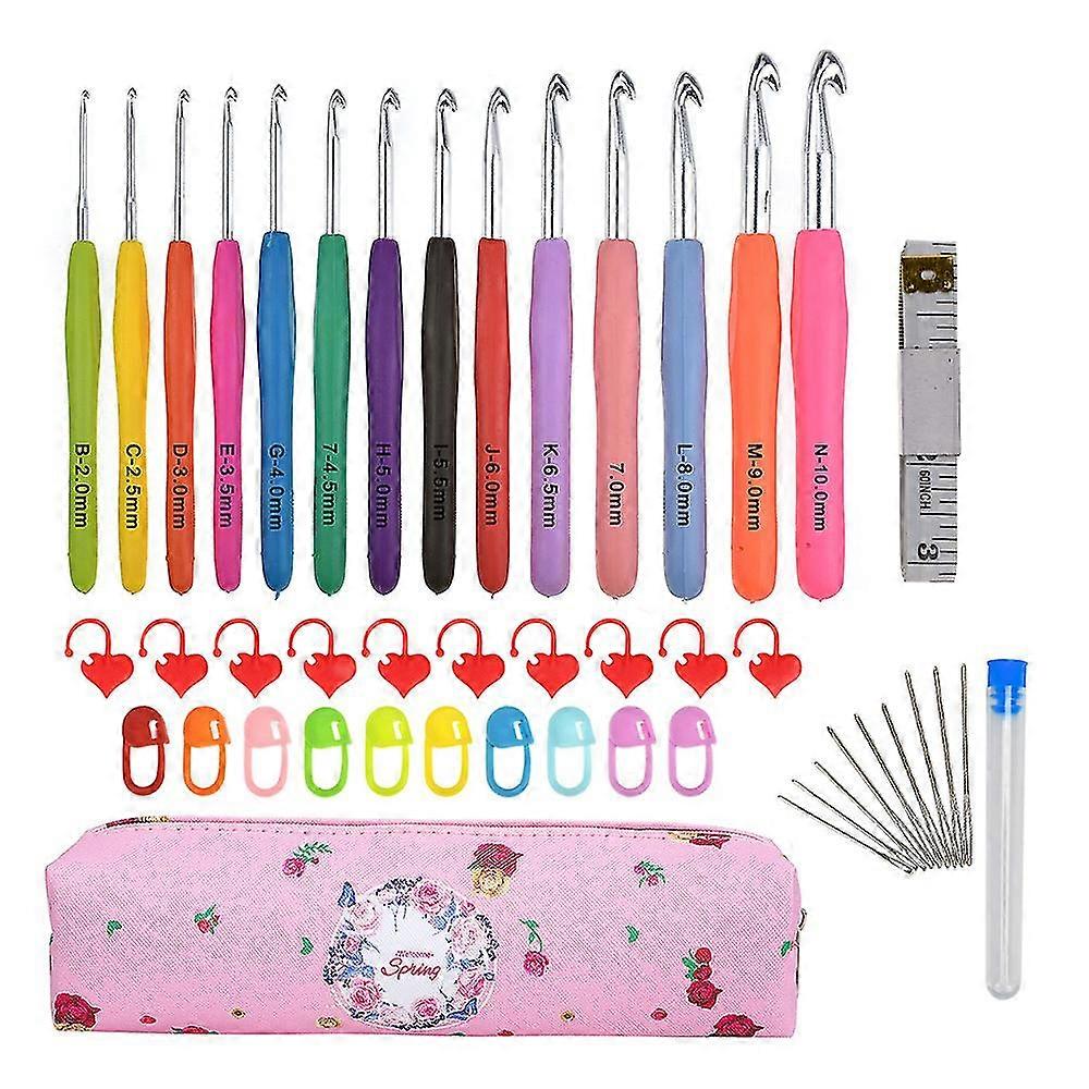 14 Size Crochet Hooks Set, Tpr Soft Handle Extra Long Crochet Needles