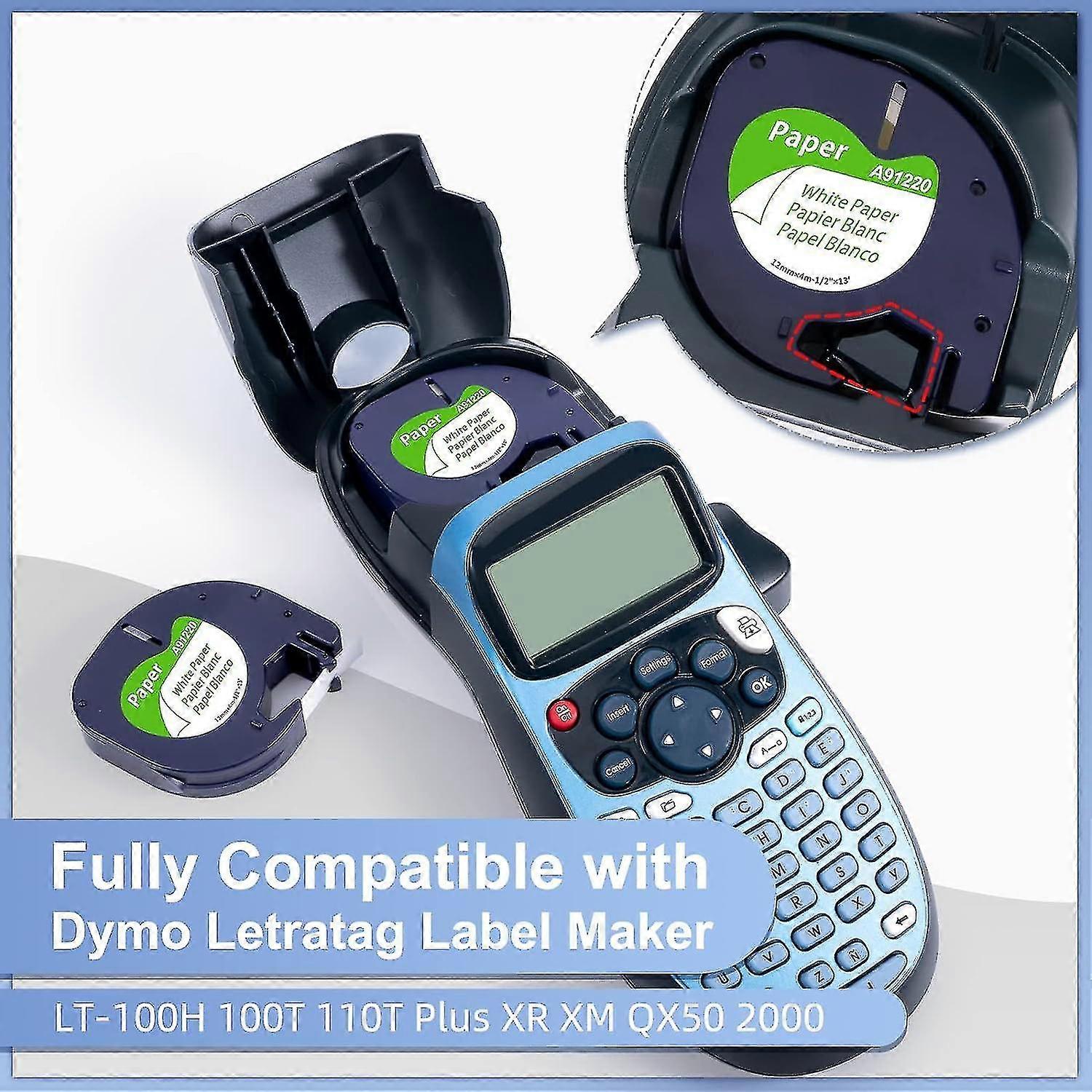 شريط ورقي متوافق مع Fimax Dymo Letratag 91200 12 مم × 4 م أسود على أبيض ، عبوة ل Dymo Letratag