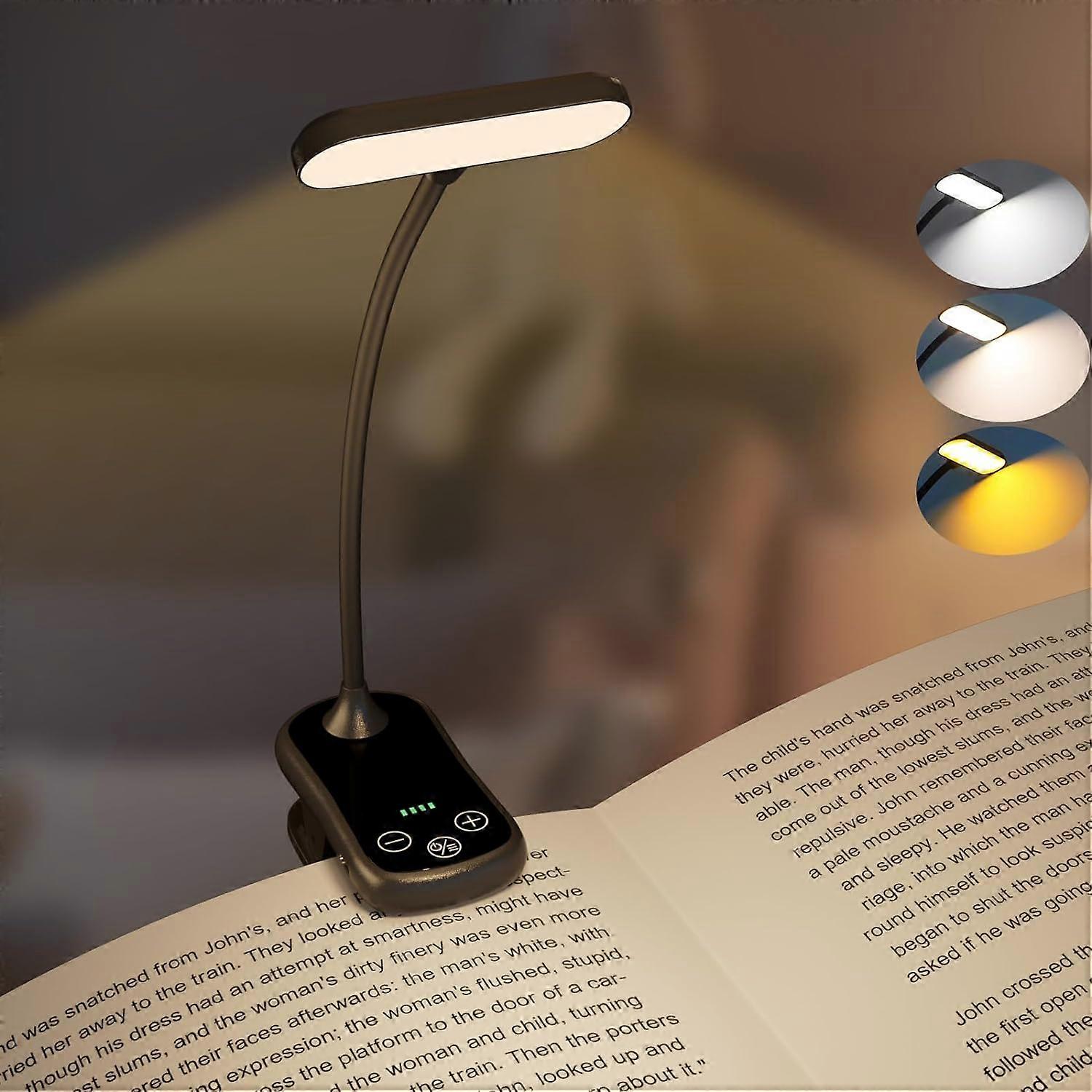 20 LEDs Horizontal Reading Light, Portable USB Rechargeable Clip Lamp, 3 Colors/Touch Control/Battery Indicator, Long Lasting(1000mAh) for Reading, Wo