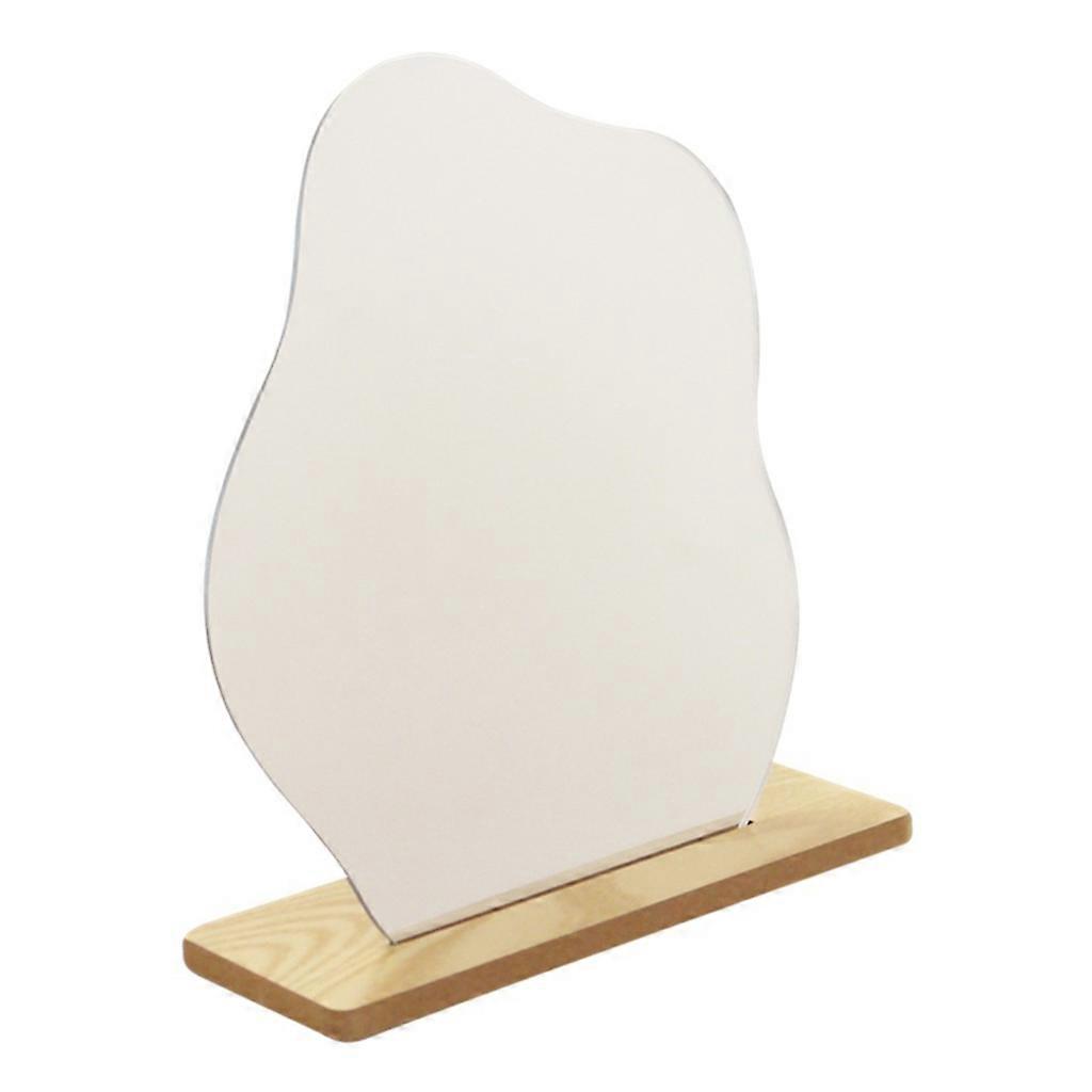 Cloud-shaped Irregular Glass Table Makeup Mirror with Beech Wood Base Creative