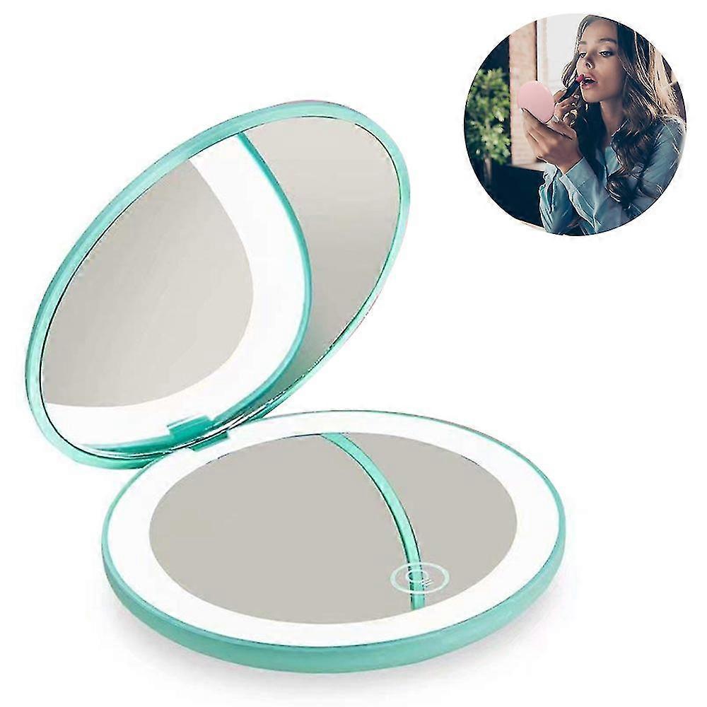 Compact Rechargeable Lighted Makeup Mirror,1x And 10x,12 Leds Lights