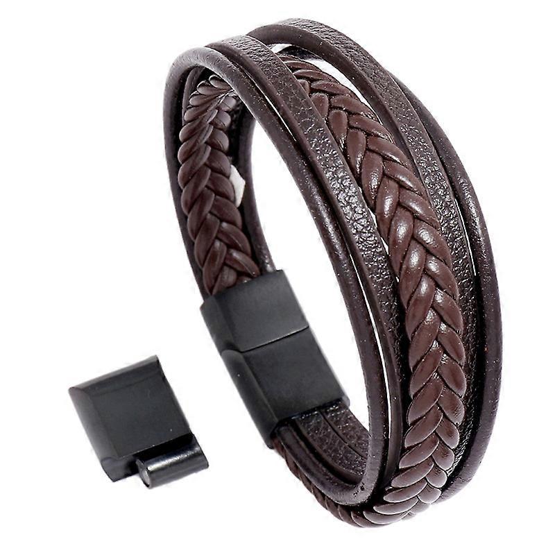 Mens Leather Bracelet with Magnetic Clasp