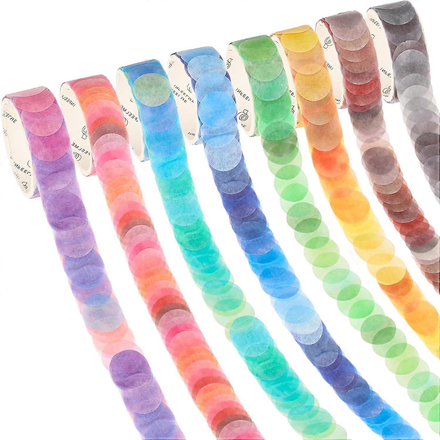 Lens 1/2 Inch Washi Tapes Washi Dots Fruits Candy DotSet Circle Dots Sticker Round Color Labels Roll 800 Dots of 8 Rolls Decorative Tape Stickers