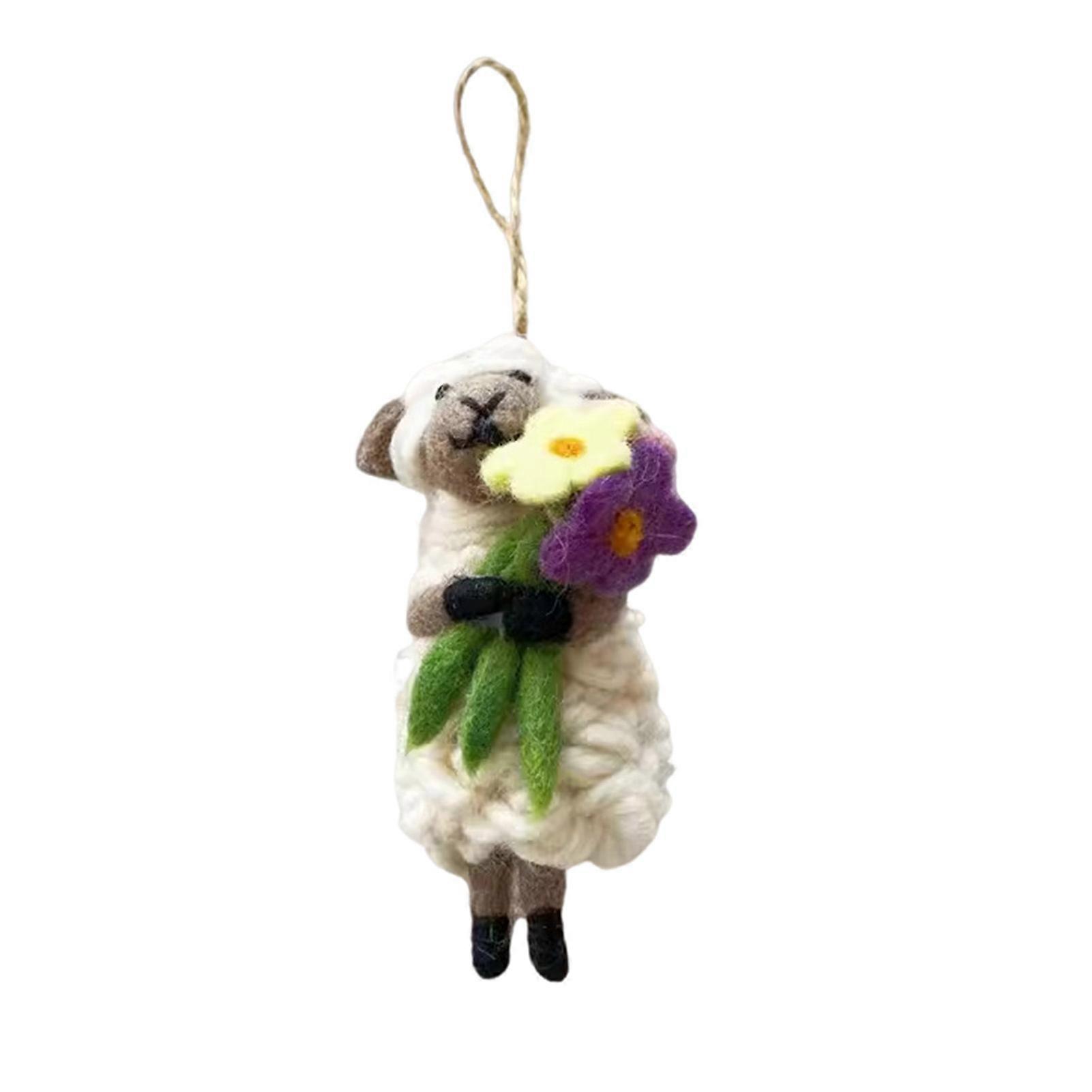 Felt Sheep Ornament Handcrafted Lamb Decoration Fluffy Curly Sheep Hanging Ornament for Xmas Tree Bag Key Chain