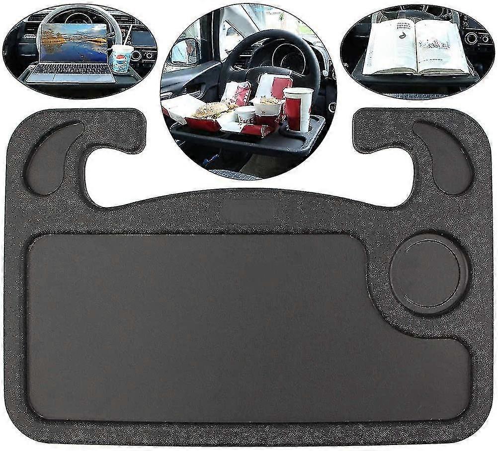 Universal Car Steering Wheel Tray, Double-sided Design, Food And Laptop Holder, Portable Desk, Assembly Table - Black