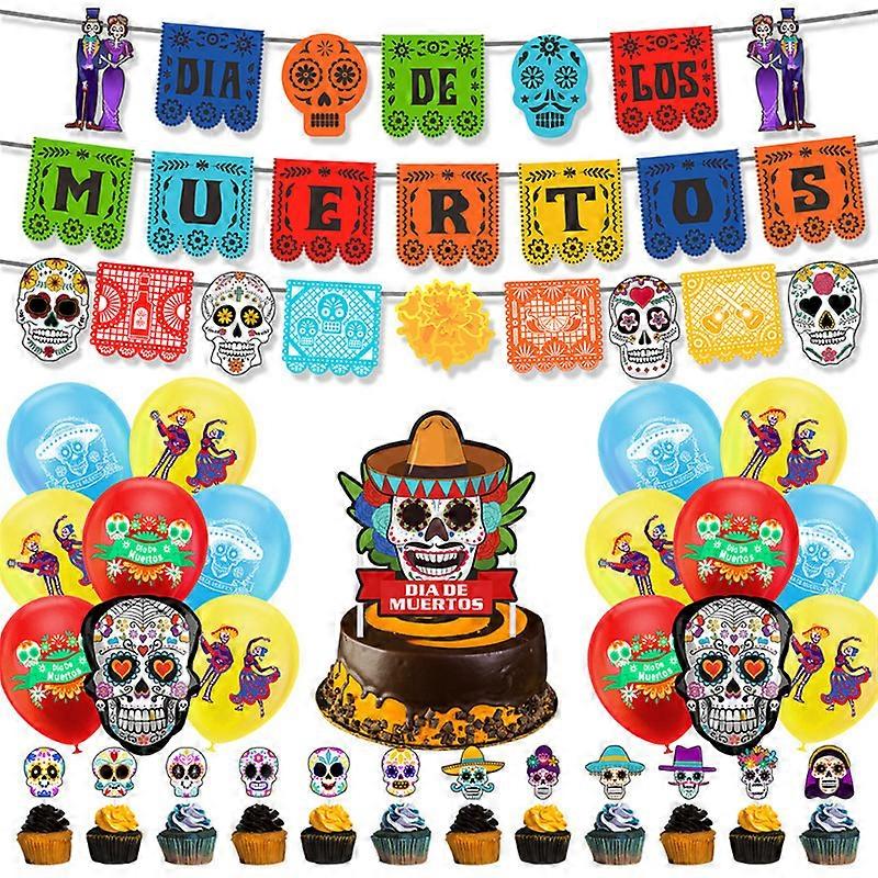 Day of the Dead Balloon Arch Garland Kit, Dia De Los Muertos Decor Colorful Balloons with Sugar Skull Cone Foil Balloons for Halloween Muertos Day of