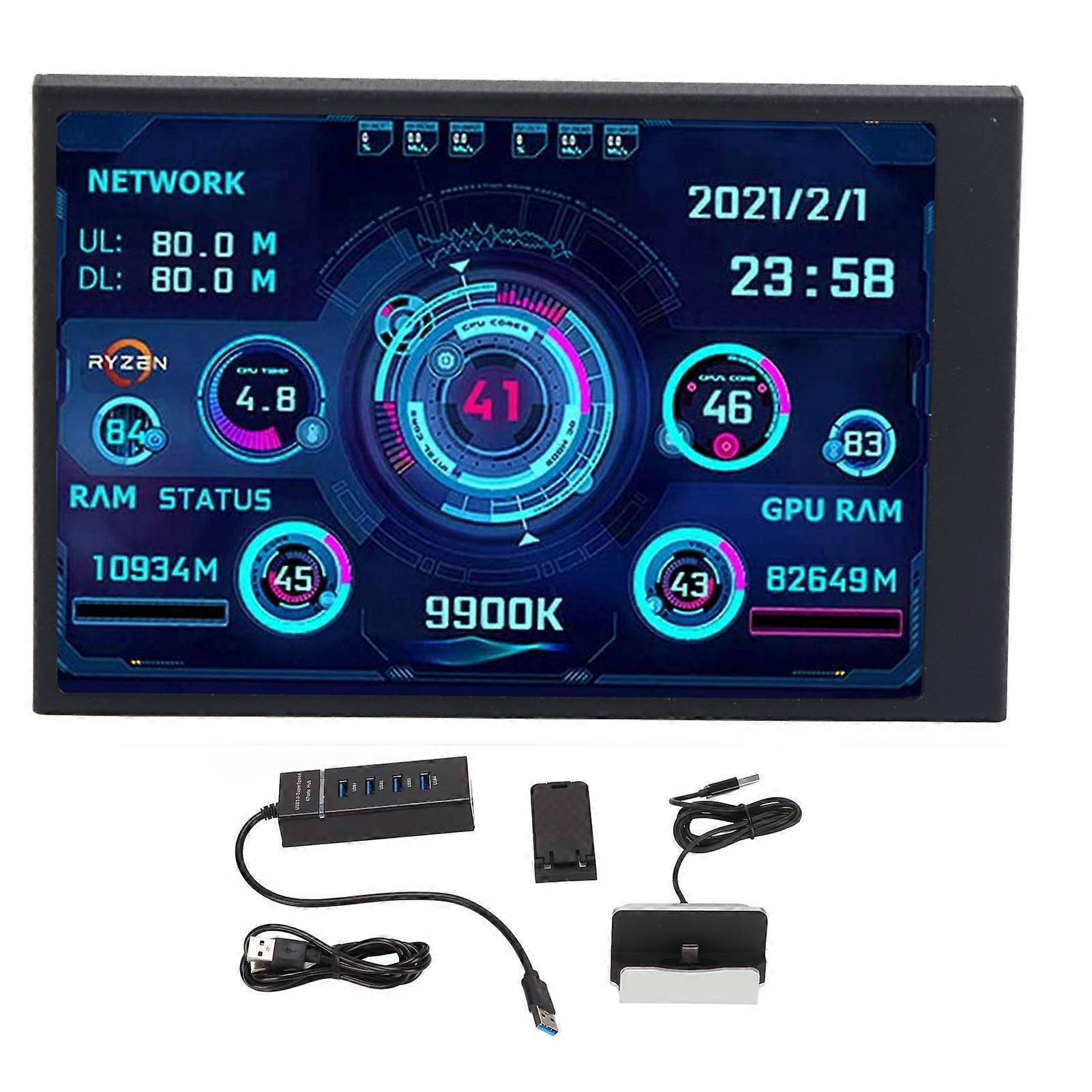 3.5 Inch IPS USB Mini Screen CPU RAM HDD Data Temperature Display 360 Degree Rotation Type C Sub Screen for Computer Case