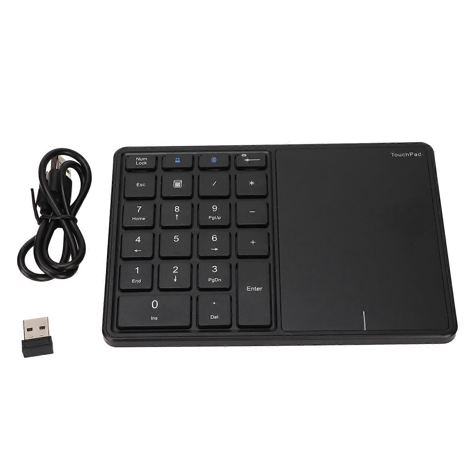 2 in 1 Wireless Number Pad Touchpad 22 Keys Wireless BT4.2 2.4G Type C Charging 500mAh Battery Numeric KeypadBlack