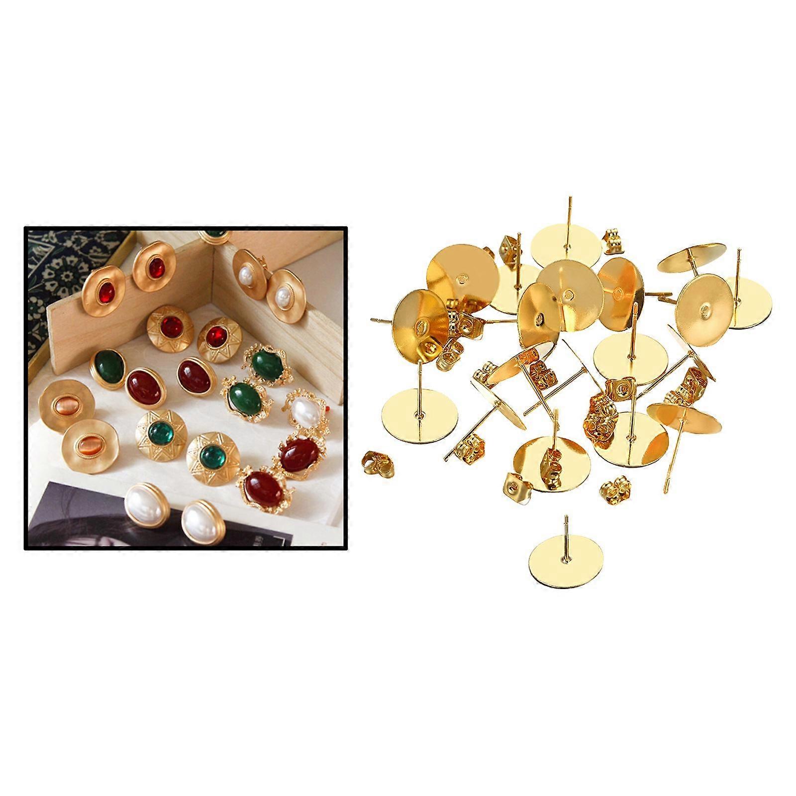 20/set Hypoallergenic Earring Posts Flat Pad And Backs Earring Stoppers - 6mm