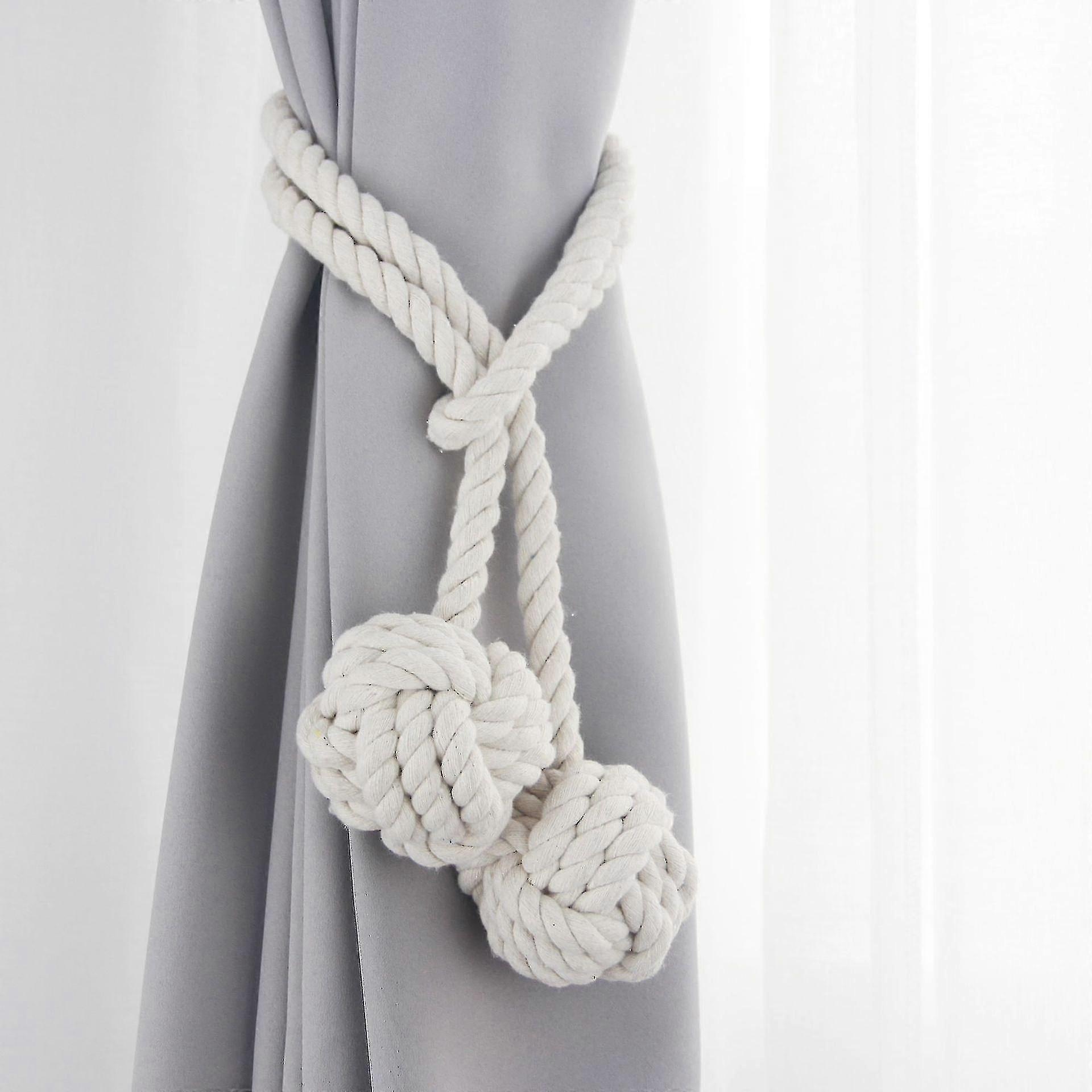 2er-Pack Curtain Buckle Handgeflochtene Vorhangkrawatten mit Doppeltem Ball Baumwollschnur Fransen