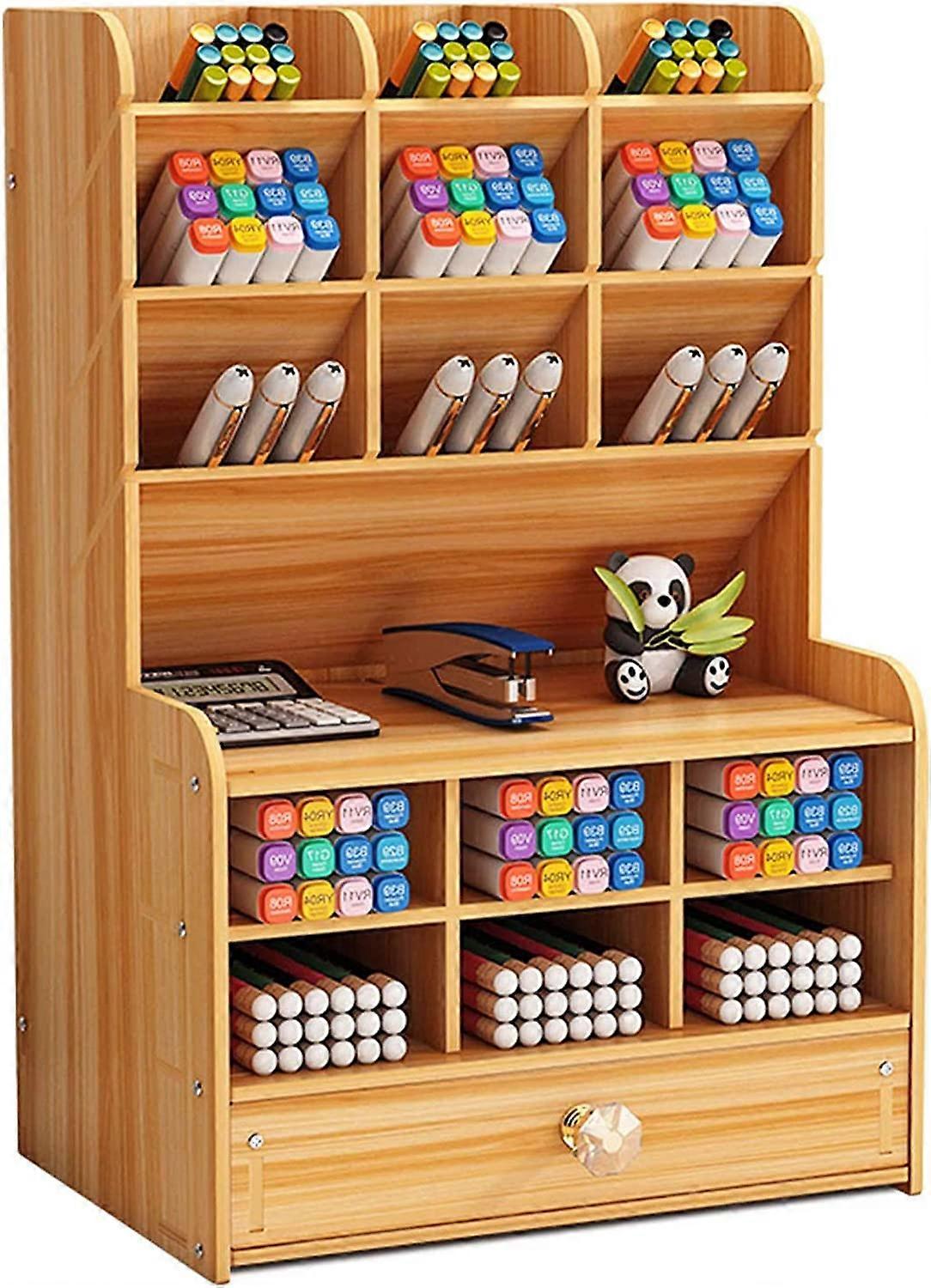Wooden Desktop Organizer with Drawer for Home Office School