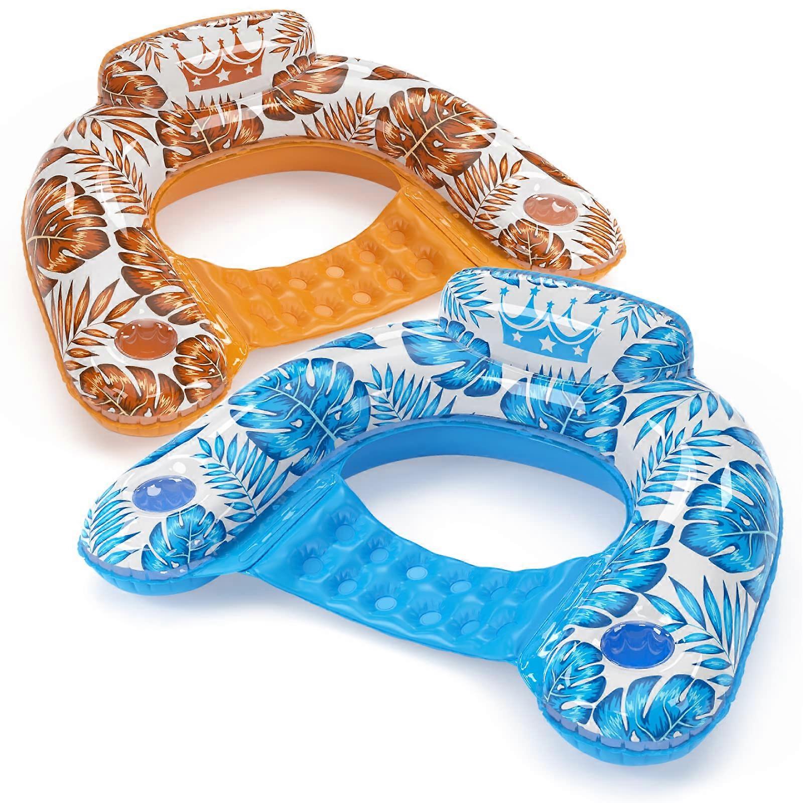 Inflatable Pool Float Chair - 2 Pack Floating Pool Chair Lounge Floats for Swimming Pool Water Chair Pool Lounger with Cup Holder Toy Party Floaties -