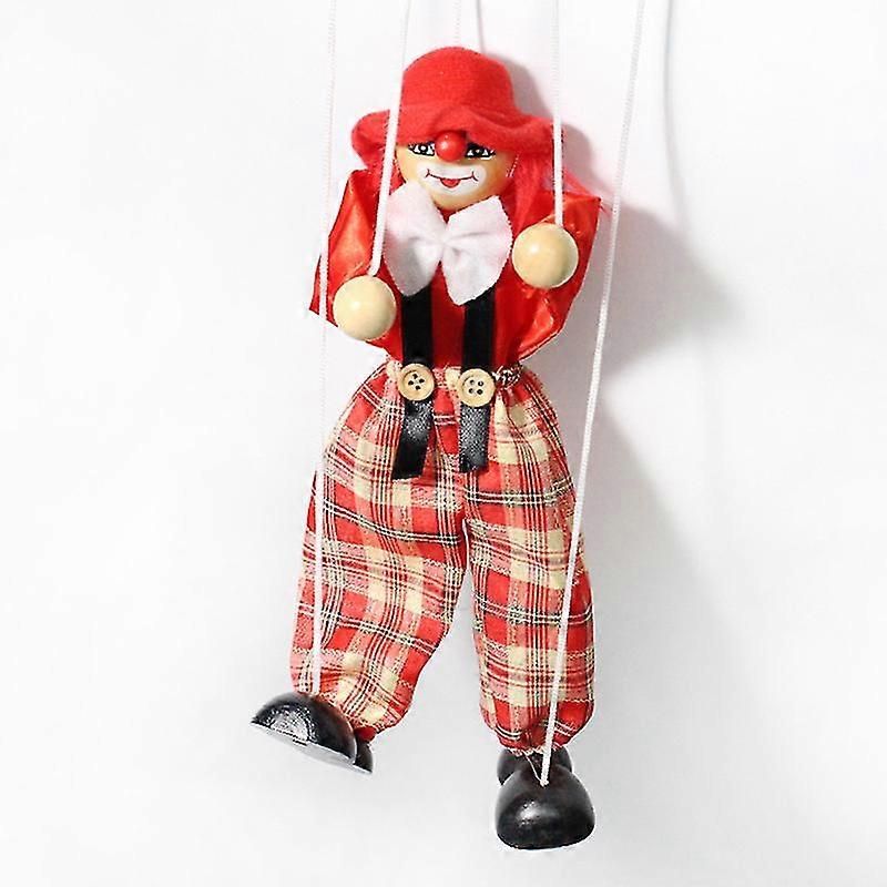 Clown Marionette Doll Pull String Toy Clown Game Wooden Puppet Toy