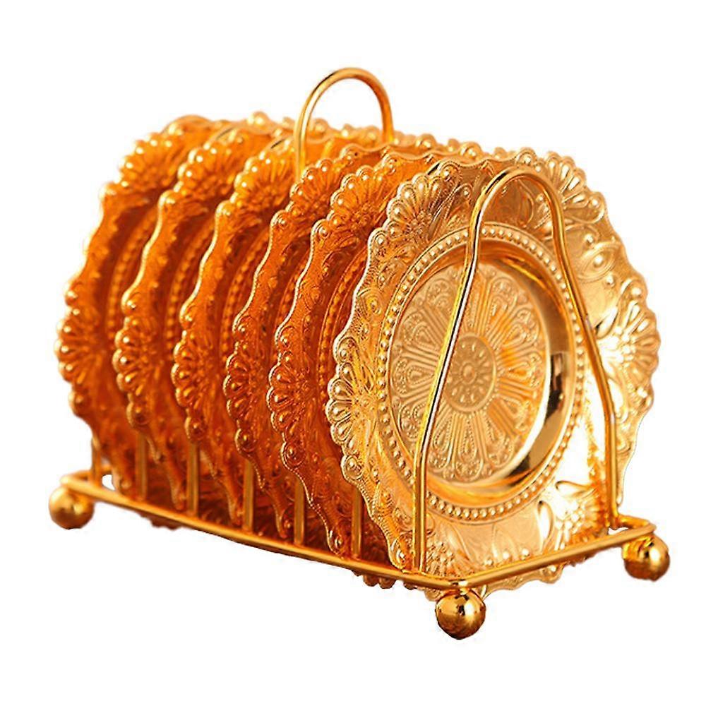 Coaster Creative Drink Coasters with Decorative Rack Non-Slip Metal Cup Mats Tabletop Display with Holder for Bar,Home, Kitchen,Coffee Table, Shape 7