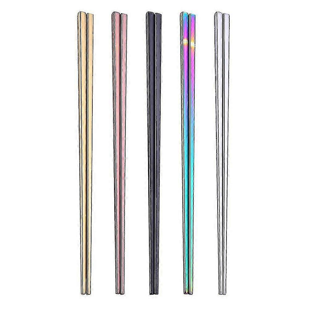 Baguettes en acier inoxydable Série Réutilisable Multicolore Léger 304 Baguettes en acier inoxydable Baguettes en métal 5 paires Coffret cadeau