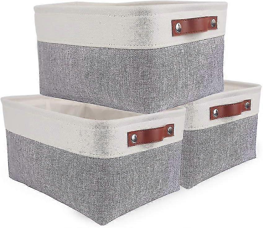 Set Of 3 Storage Baskets, Foldable Storage Box With Handle, Fabric Storage Box For Clothes, Books, Toys, Home (grey/white, Small)