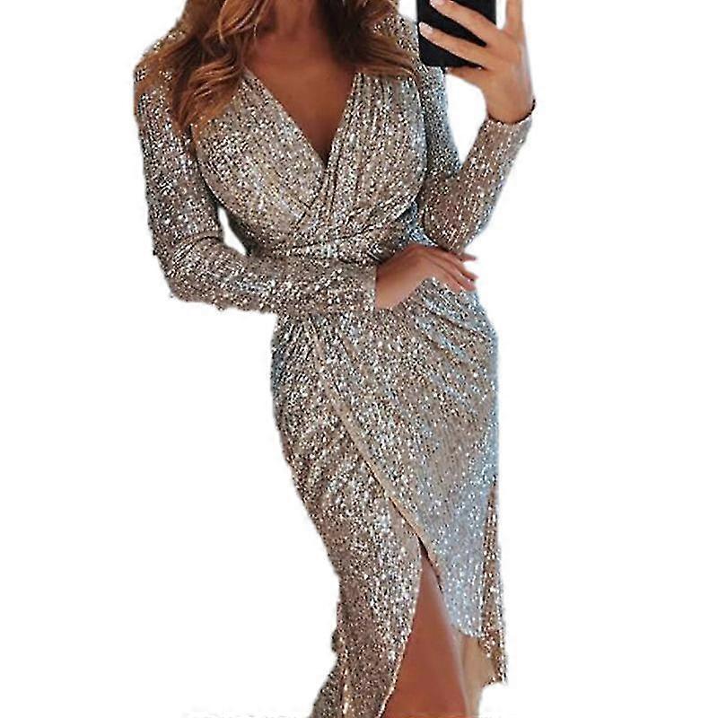 المرأة الترتر بريق حزب اللباس الخامس الرقبة Bodycon سليم أنيقة Nighclub فساتين