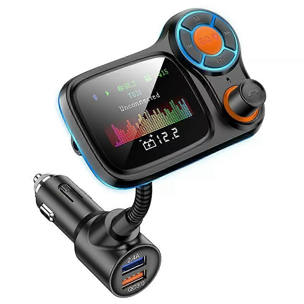 Car FM Transmitter Bluetooth-compatible 5.0 Adapter Colorful Car Mp3 Player Handsfree Calling 2 USB Port with QC 3.0 Fast Charge
