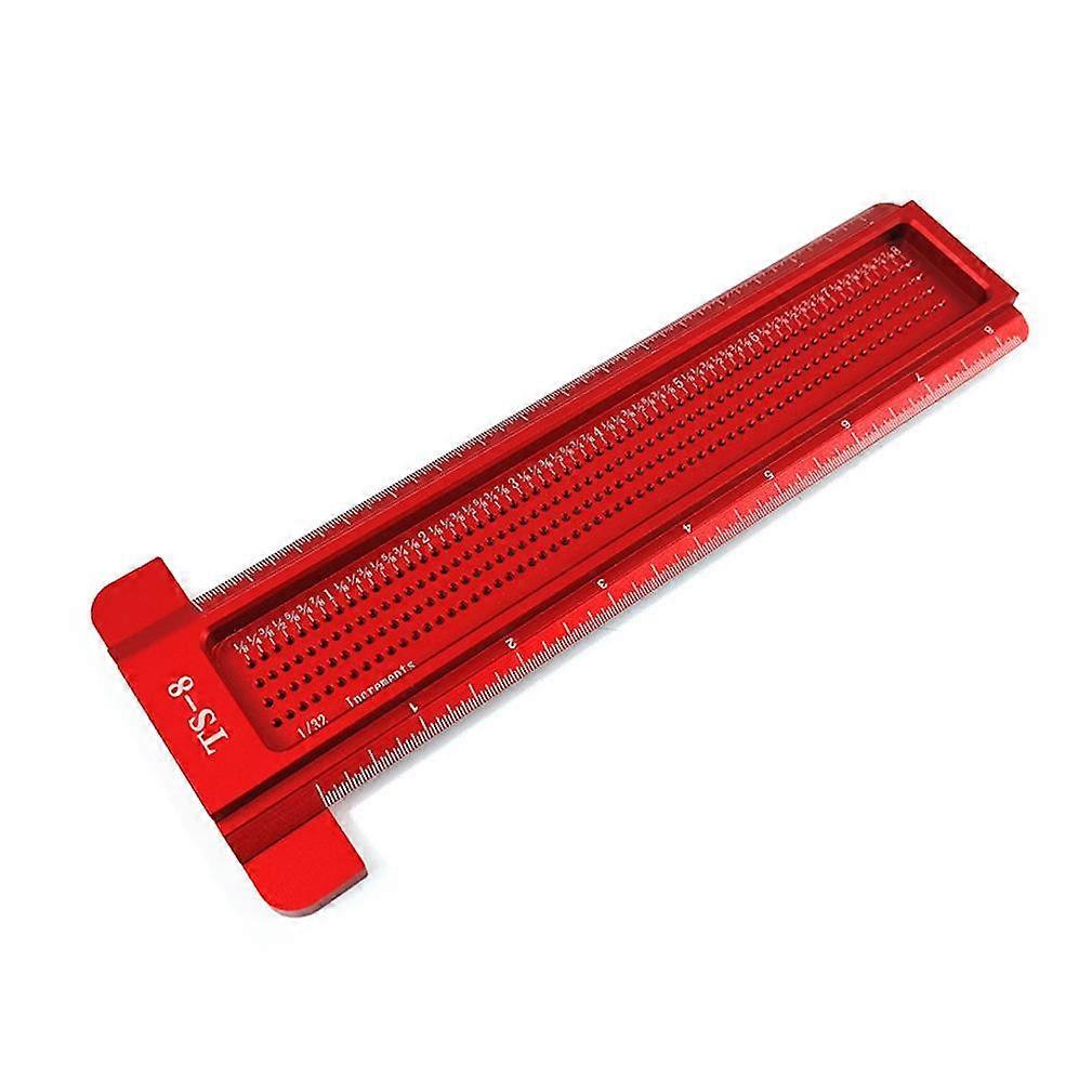 Red T-Type Scribing Ruler Aluminium Alloy Hole Ruler Woodworking Marking Tool with Accurate Scale for Carpenter