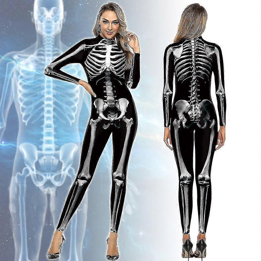 Womens 3d Skeleton Halloween Costumes Cosplay Jumpsuit Bodysuit