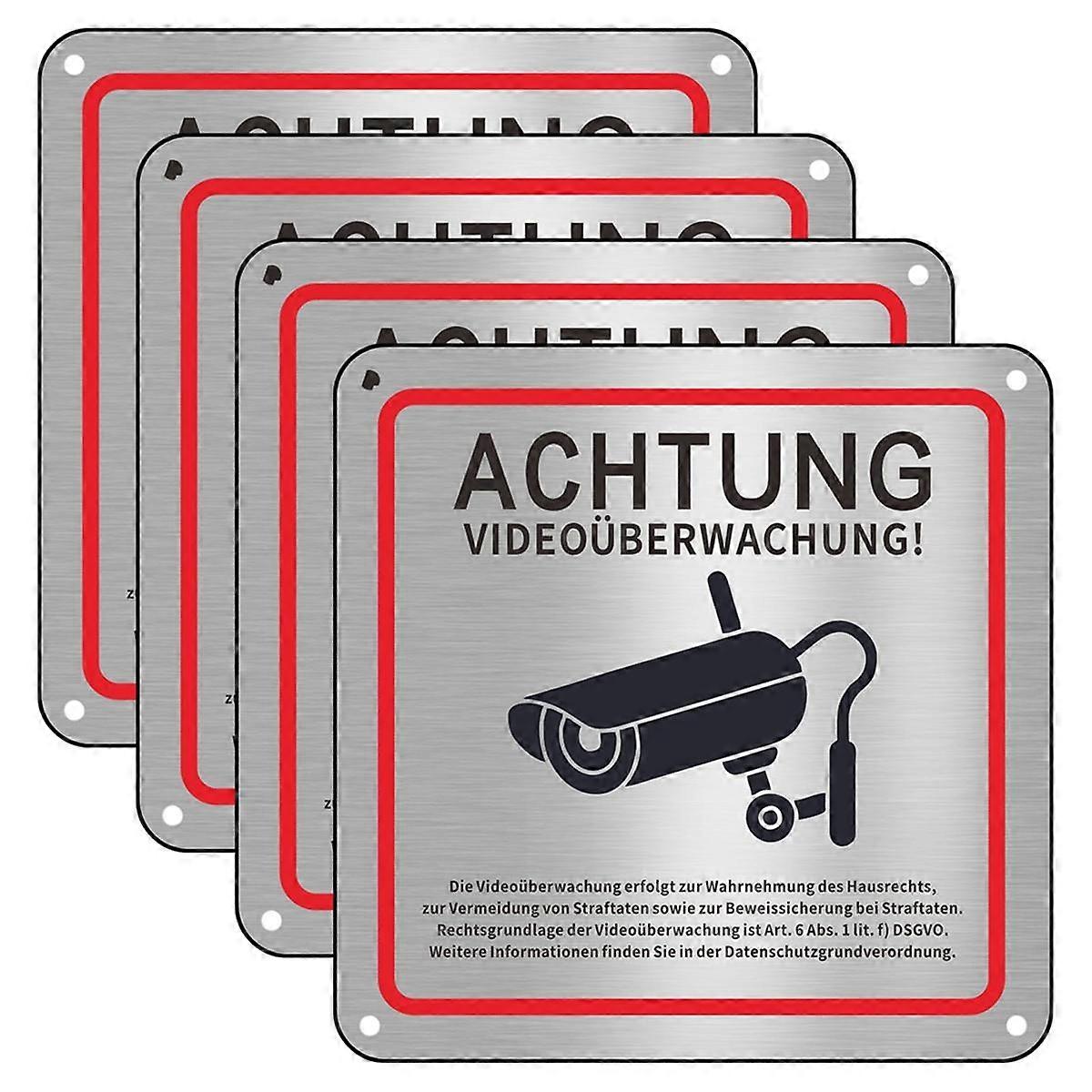 Videoüberwachungsschild, Videoüberwachung Privateigentum, 15 x 15 cm Metall Warnschild Videoüberwachung 4er Pack