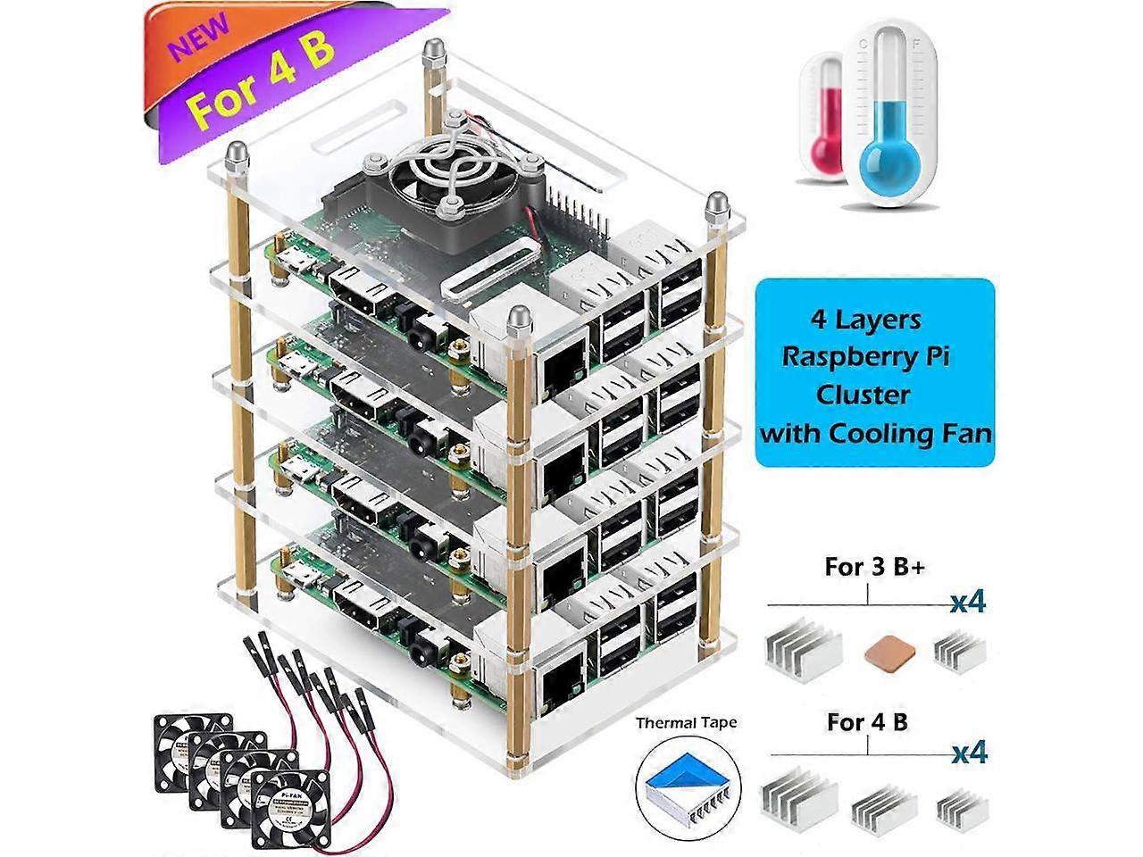 Raspberry Pi 4 B Custodia per Raspberry Pi 4 con ventola di raffreddamento e dissipatore di calore Raspberry Pi 4 per Raspberry Pi 4 Modello B 3 B+ Pi 3 B Pi 2 B Pi B+ - 4