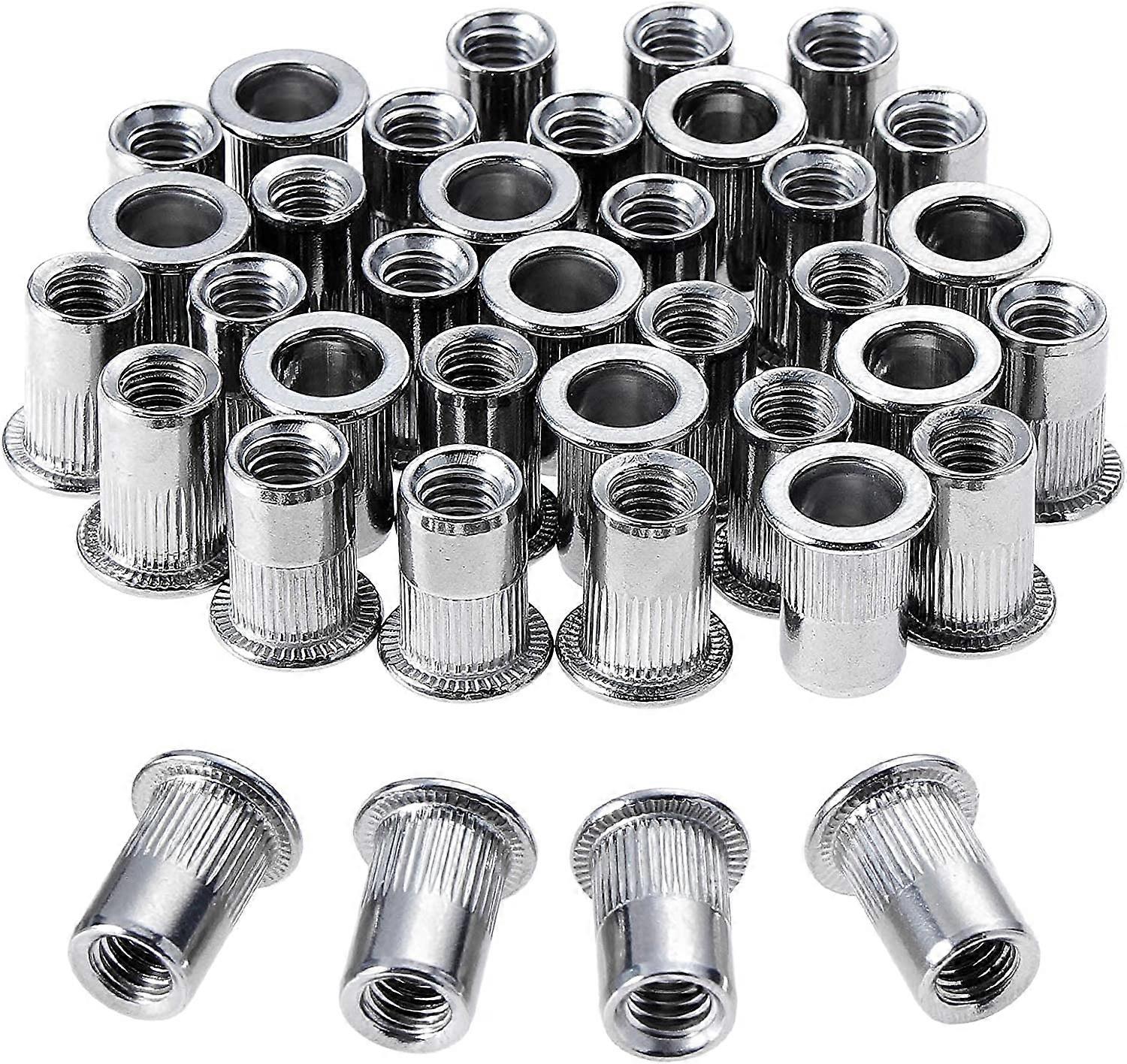 20 PCS M6 Rivet Nuts Stainless Steel Rivnut,Flat Head Threaded Insert Nutsert Rivnuts Assorted
