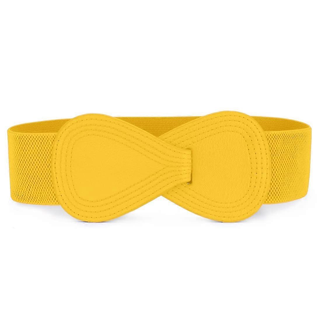 Interlock Spenne 8-formet Faux Skinn Elastisk Belte Cinch Midjebånd For Dame-gul