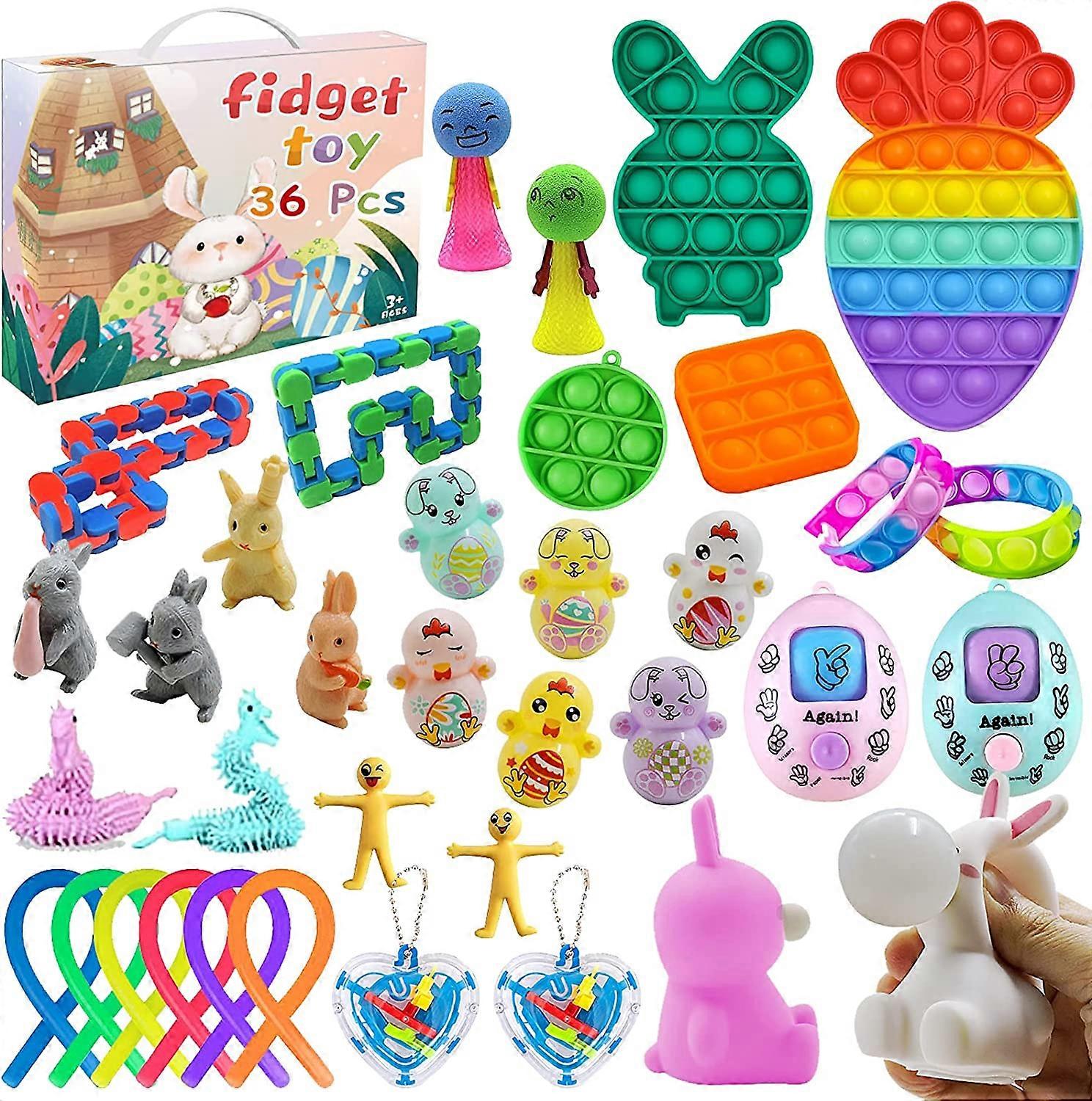Cestas de Páscoa para Crianças, 36PCS Brinquedos de Páscoa para Caça à Páscoa, Presentes de Páscoa com Pacote de Fidget Sensorial, Lembranças de Festa com Tema de Páscoa para Adolescentes Pequenos