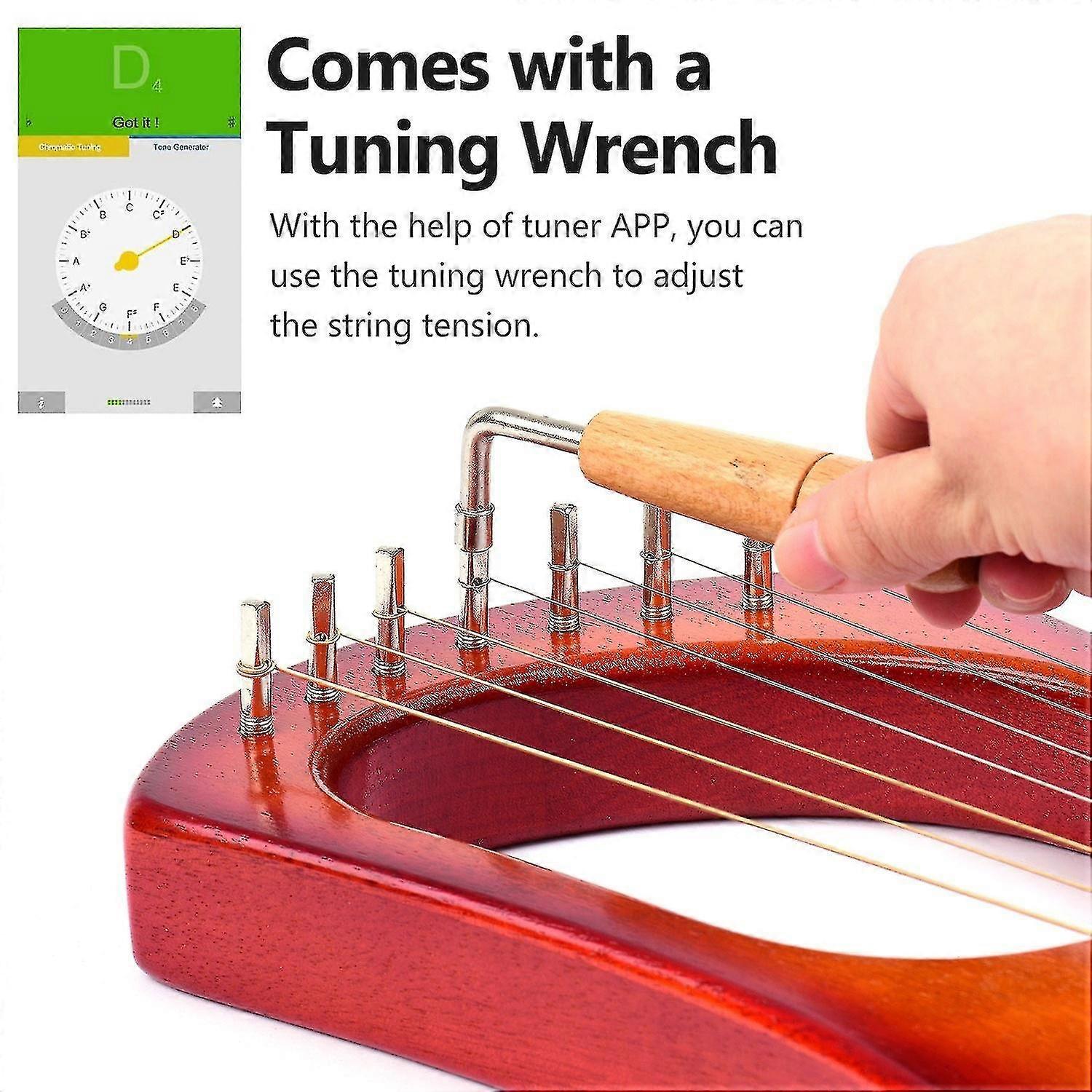 7-string Lyre Harp Ancient Style Lyres Okoume Wood String Instrument With Carry Bag/ Extra String Set/ Tuning Wrench/ Cleaning Cloth/ 2pcs Picks