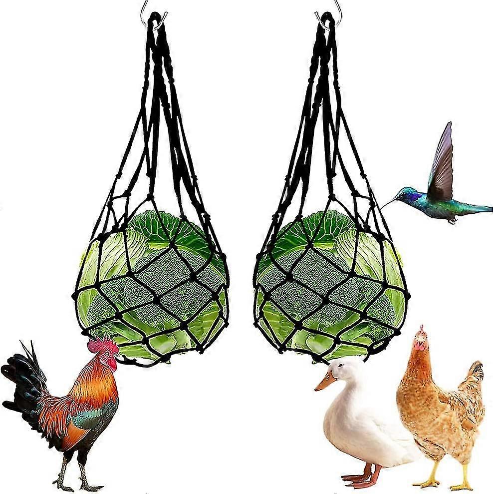 2 Pack Hay Feeder Dispenser, Nylon Chicken Fruit And Vegetable Mesh Bag Hay Rack Rabbit Chicken Coop Reusable For Chickens Ducks Geese Birds Guinea Pi